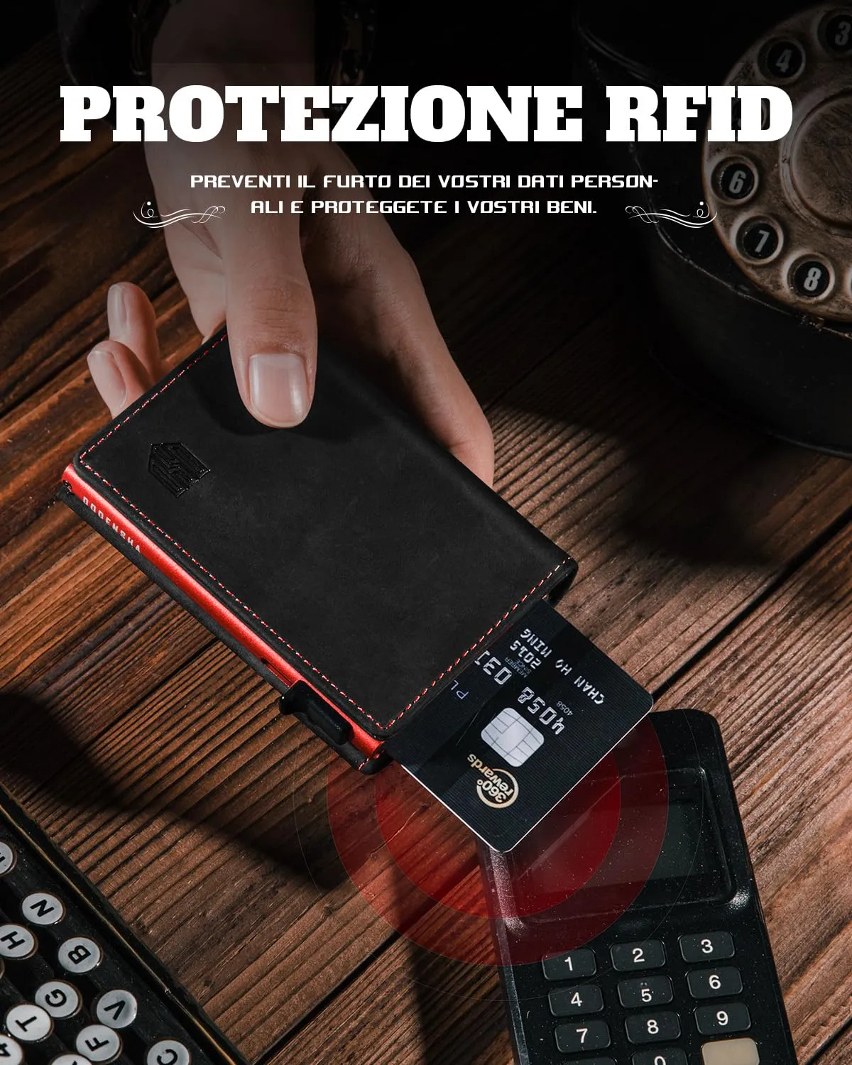 DODENSHA MagSnap Portafoglio da Uomo in Pelle con Scomparto Monete, Protezione RFID, Nero/Rosso - immagine 7