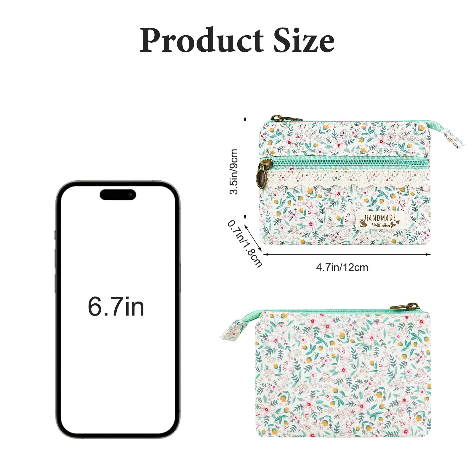 FuninCrea Mini Portamonete da Donna in Cotone, Motivo Floreale, 2 Tasche con Cerniera, Stile 11, 12x9x1,8 cm - immagine 2