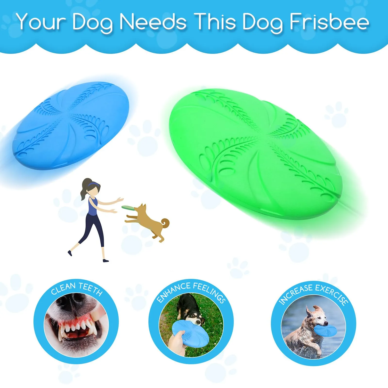 Nobleza Frisbee in Gomma Naturale per Cani, Set da 2, Diametro 20 cm, Blu e Verde - immagine 5