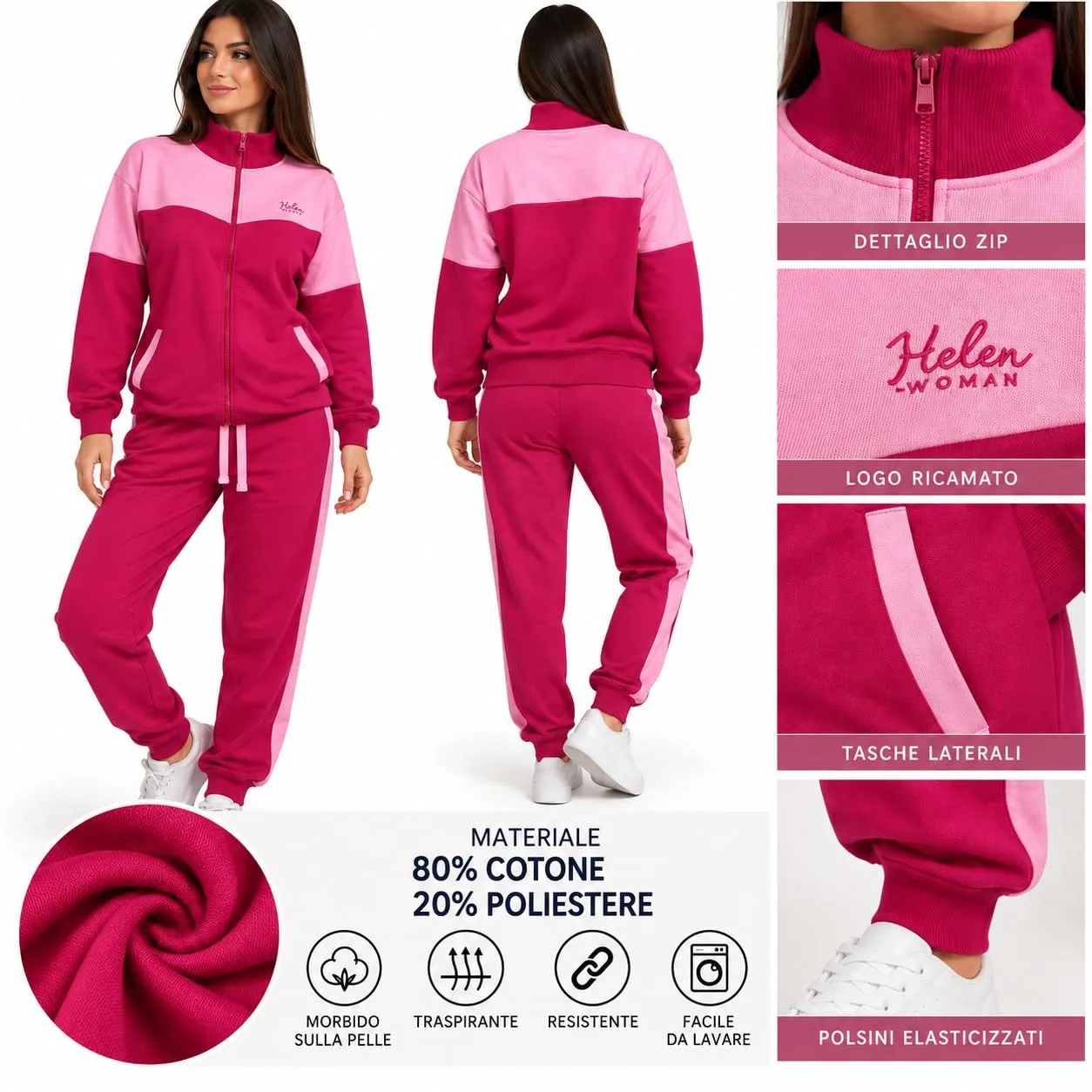 GX GARGIX Tuta Donna Invernale 2 Pezzi in Cotone, Felpa con Zip e Pantaloni Jogger - immagine 2
