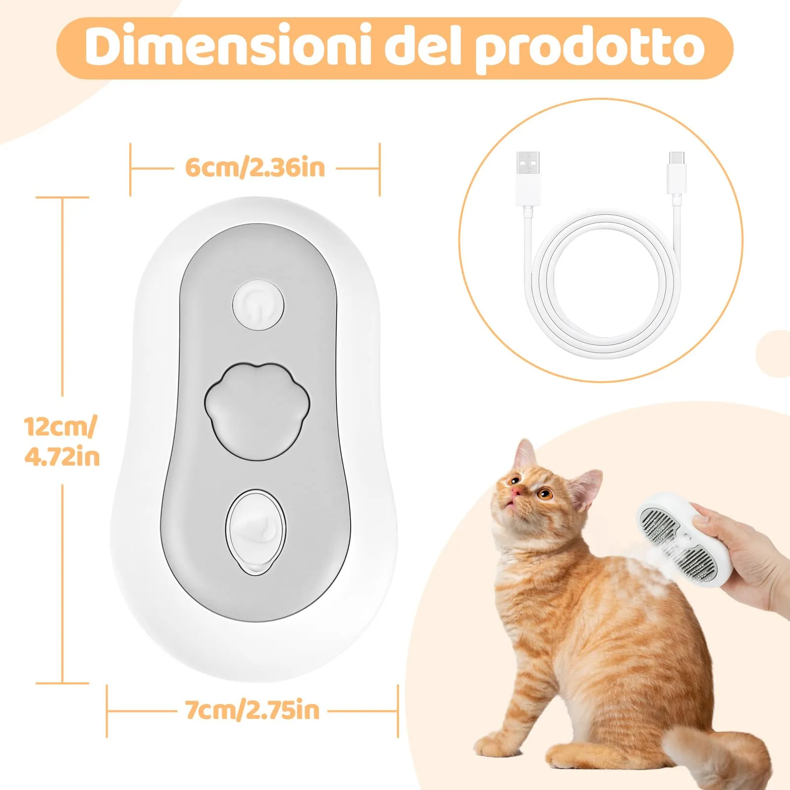 Nepfaivy Spazzola a Vapore per Cani e Gatti Ricaricabile USB - immagine 7