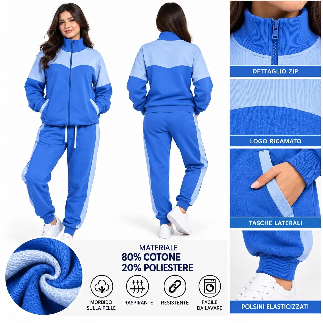 GX GARGIX Tuta Donna Invernale 2 Pezzi in Cotone, Felpa con Zip e Pantaloni Jogger - immagine 2