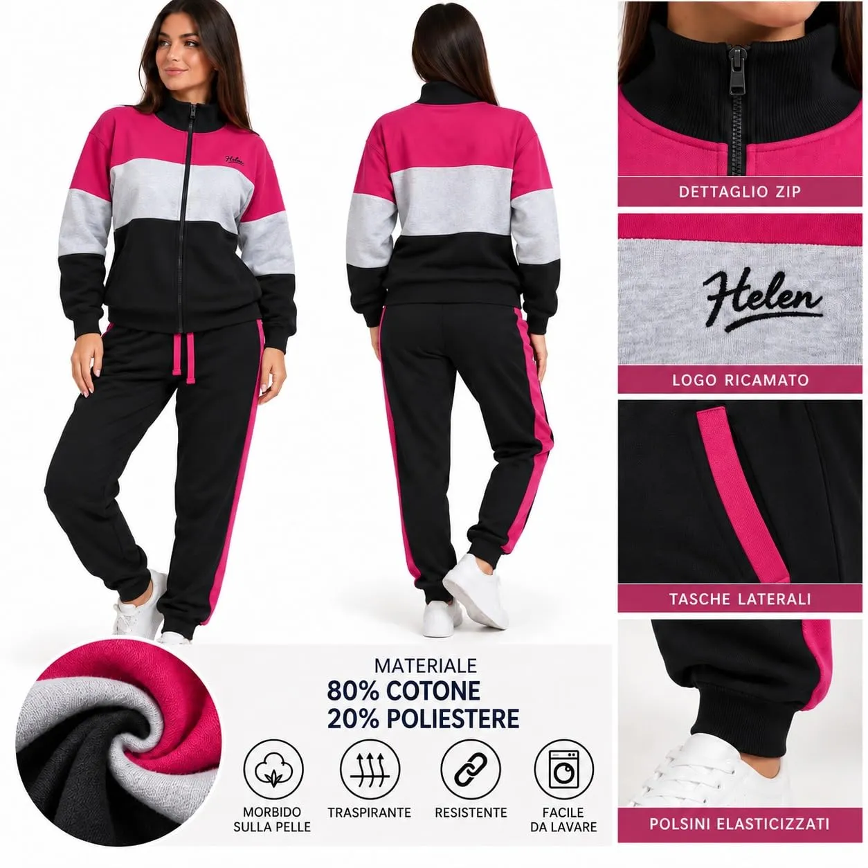 GX GARGIX Tuta Donna Invernale 2 Pezzi in Cotone, Felpa con Zip e Pantaloni Jogger - immagine 2