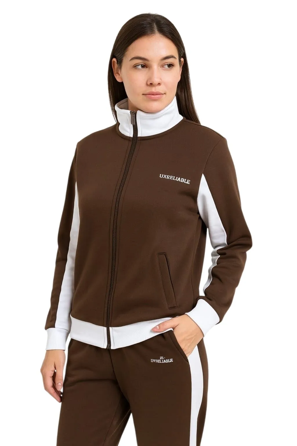 GX GARGIX Tuta Donna Invernale Felpata con Pantaloni e Felpa Zip, L, Guen/Caffe' - immagine 2