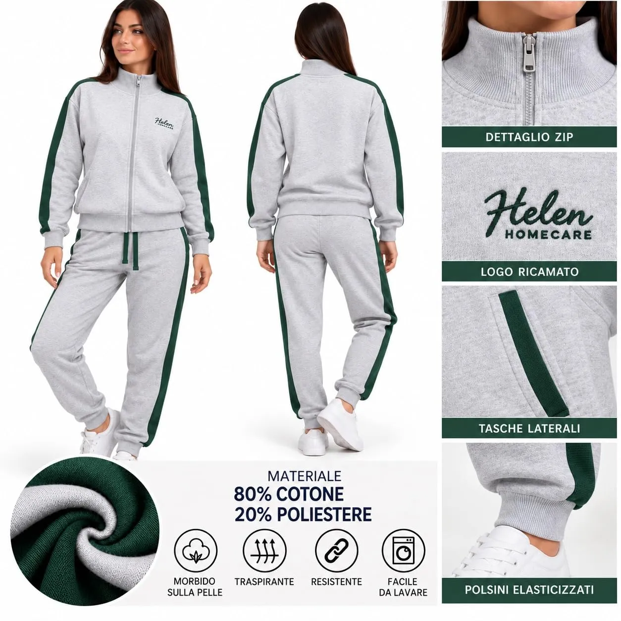GX GARGIX Tuta Donna Invernale 2 Pezzi in Cotone, Felpa con Zip e Pantaloni Jogger - immagine 2