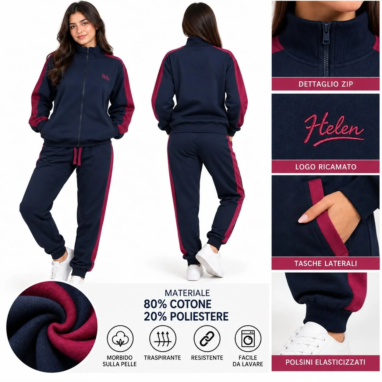 GX GARGIX Tuta Donna Invernale 2 Pezzi in Cotone, Felpa con Zip e Pantaloni Jogger - immagine 2
