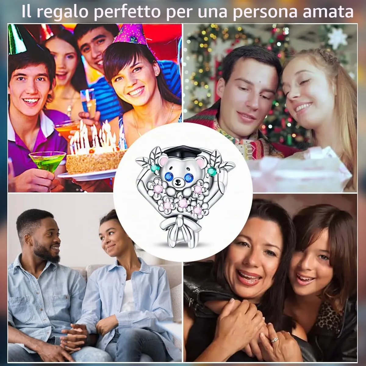 TINSLO Bead Charm in Argento Sterling 925 con Cubic Zirconia per Braccialetti e Collane europei - immagine 6