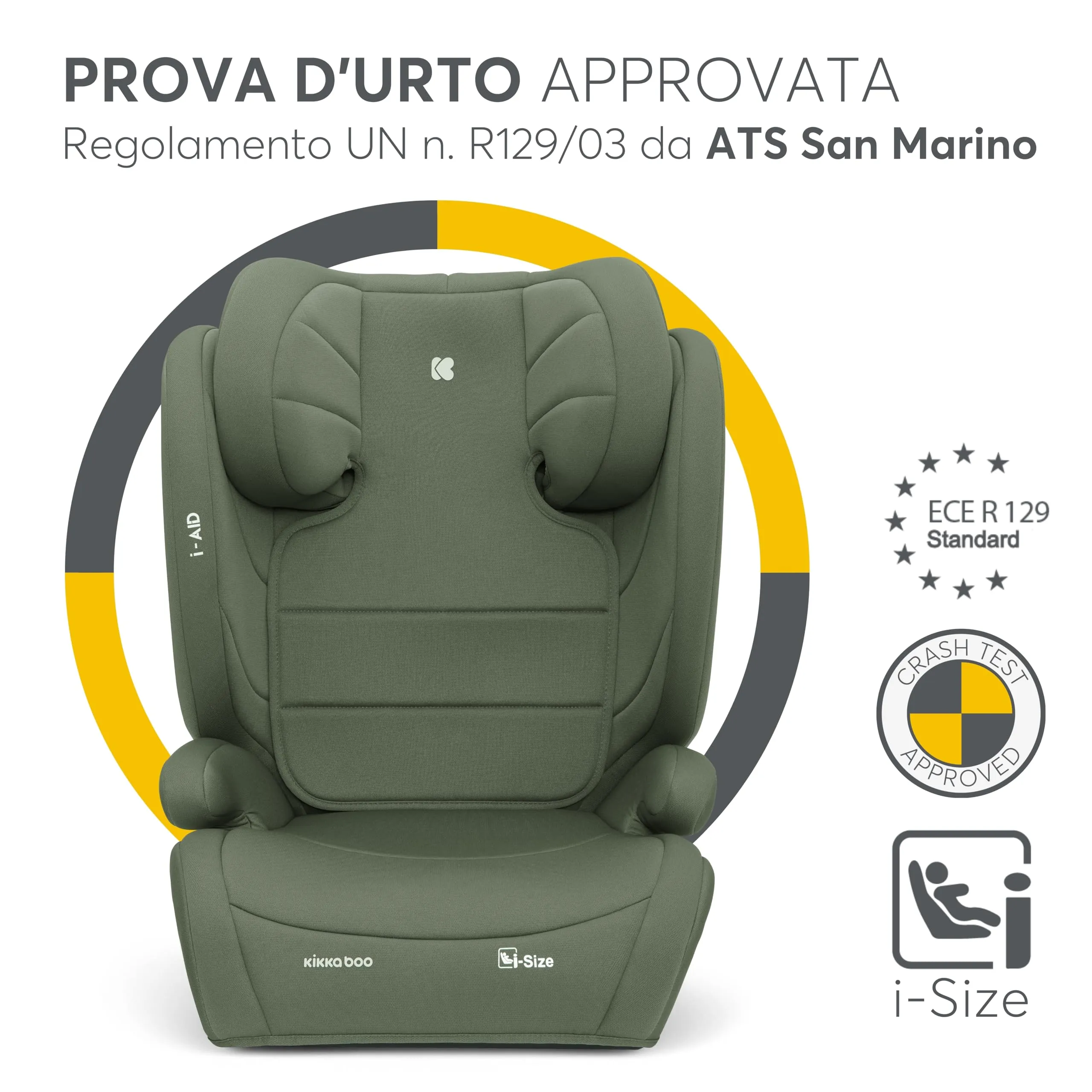 KikkaBoo i-AID Seggiolino Auto Gruppo 2/3 i-Size 100-150 cm (15-36 kg), Verde Militare - immagine 3