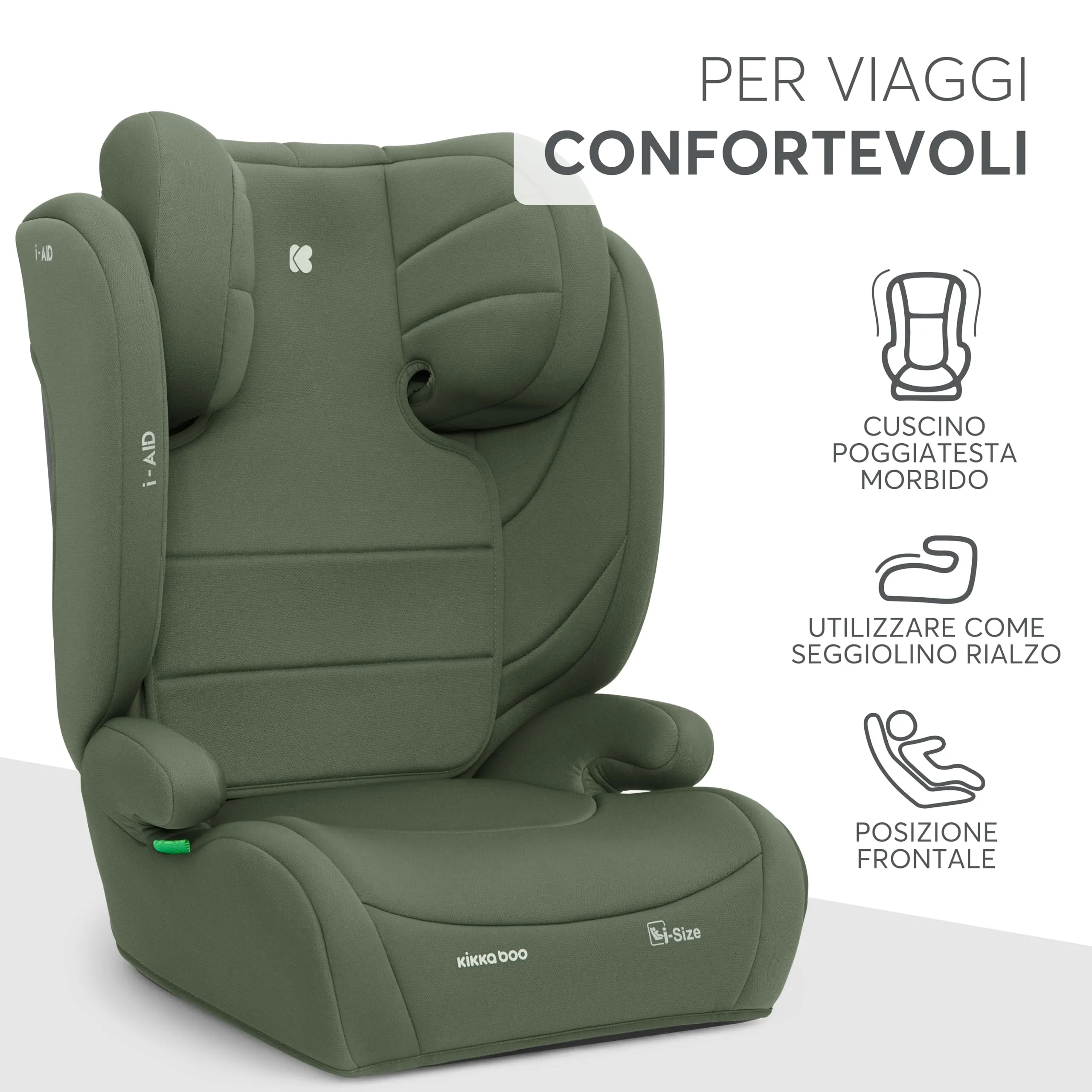 KikkaBoo i-AID Seggiolino Auto Gruppo 2/3 i-Size 100-150 cm (15-36 kg), Verde Militare - immagine 7