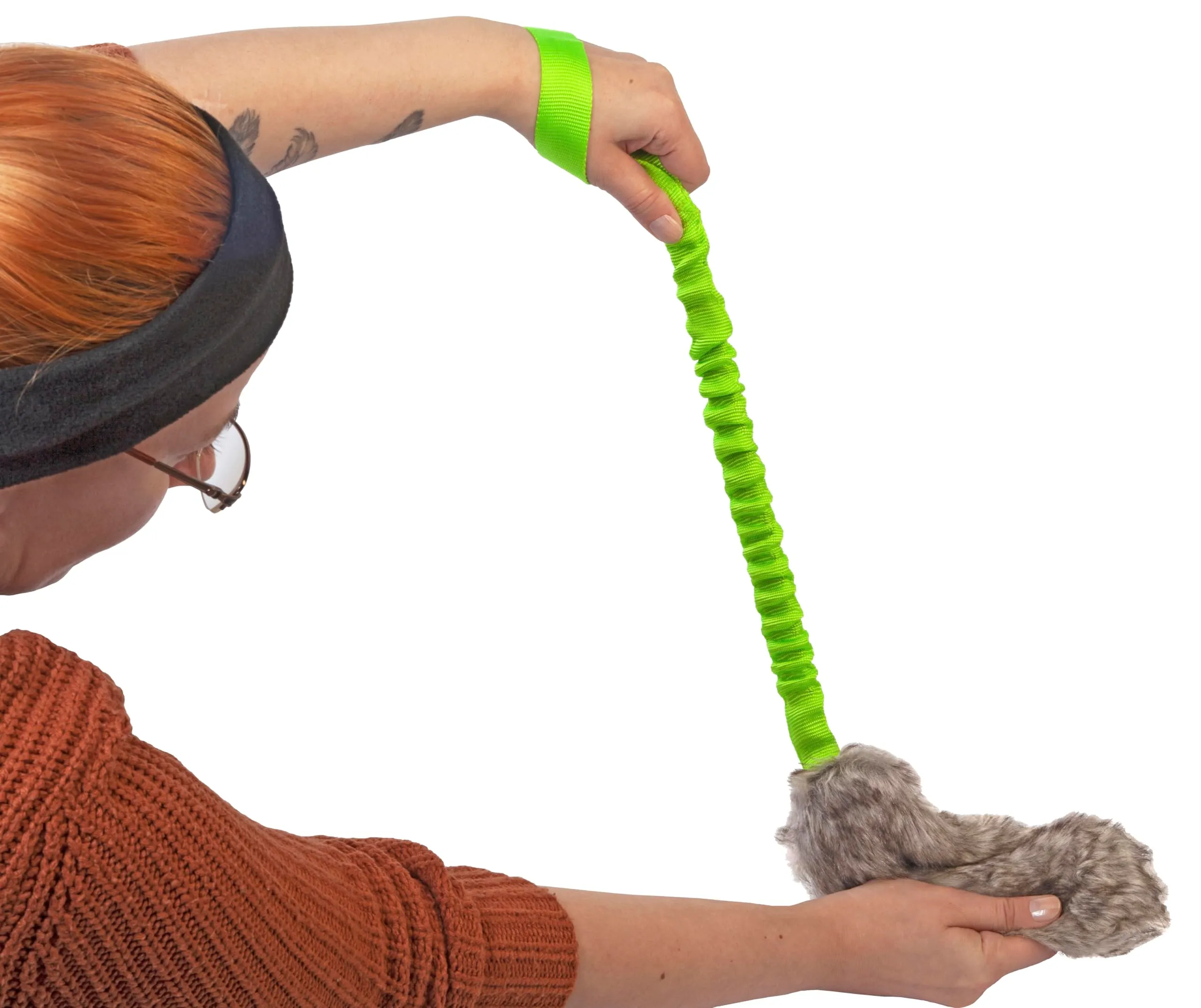 Dingo Giocattolo per Cane in Pelliccia Sintetica con Squeaker e Manico Elastico, 55 cm - Verde (15584-2) - immagine 4