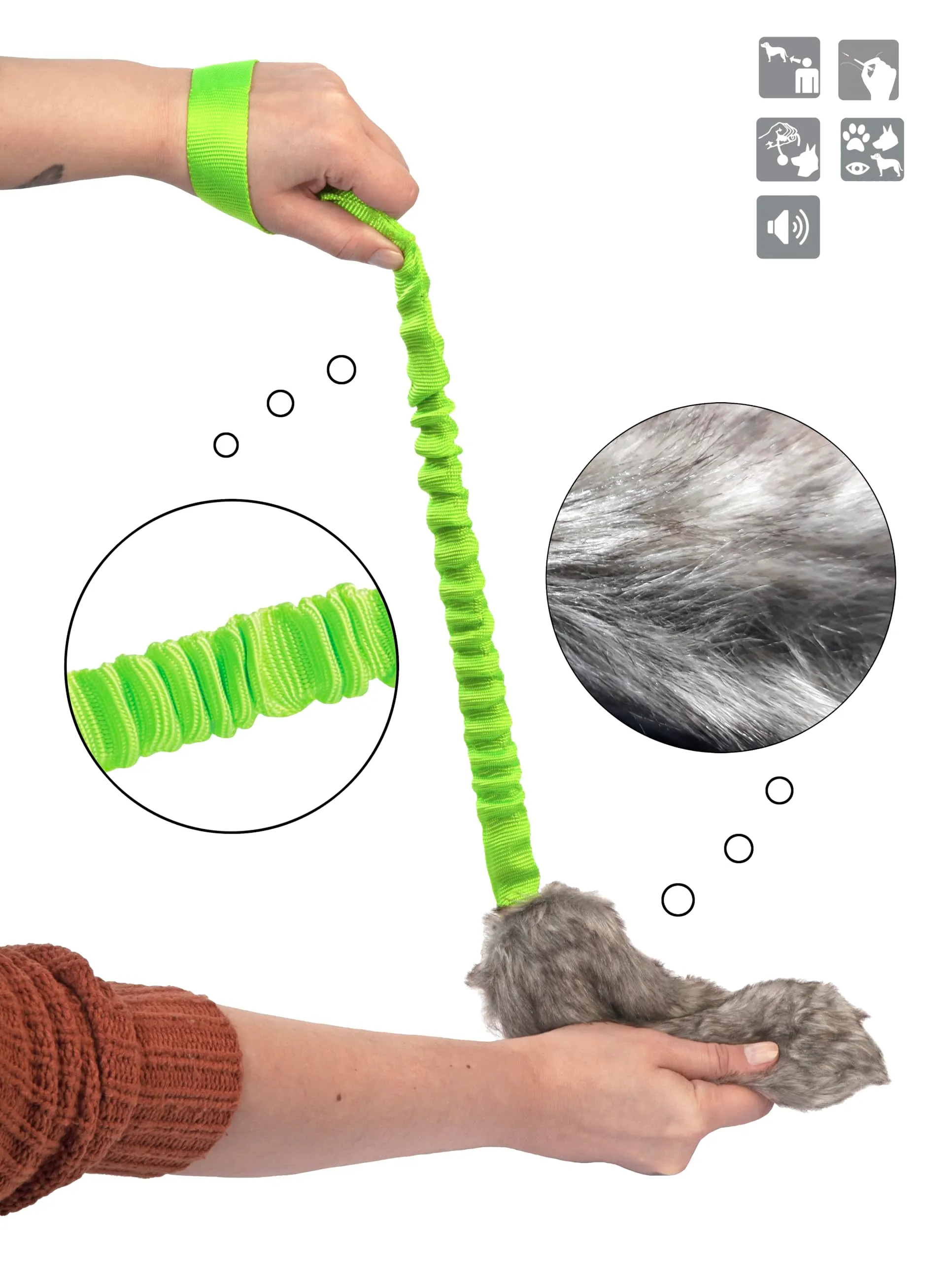 Dingo Giocattolo per Cane in Pelliccia Sintetica con Squeaker e Manico Elastico, 55 cm - Verde (15584-2) - immagine 6