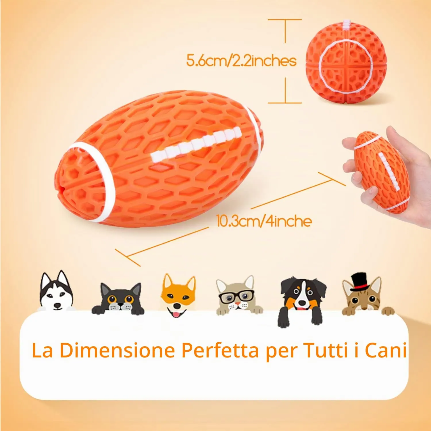 Nobleza Palla Giocattolo per Cani in Gomma Naturale con Squeak, L10.3*W5.6CM - immagine 3