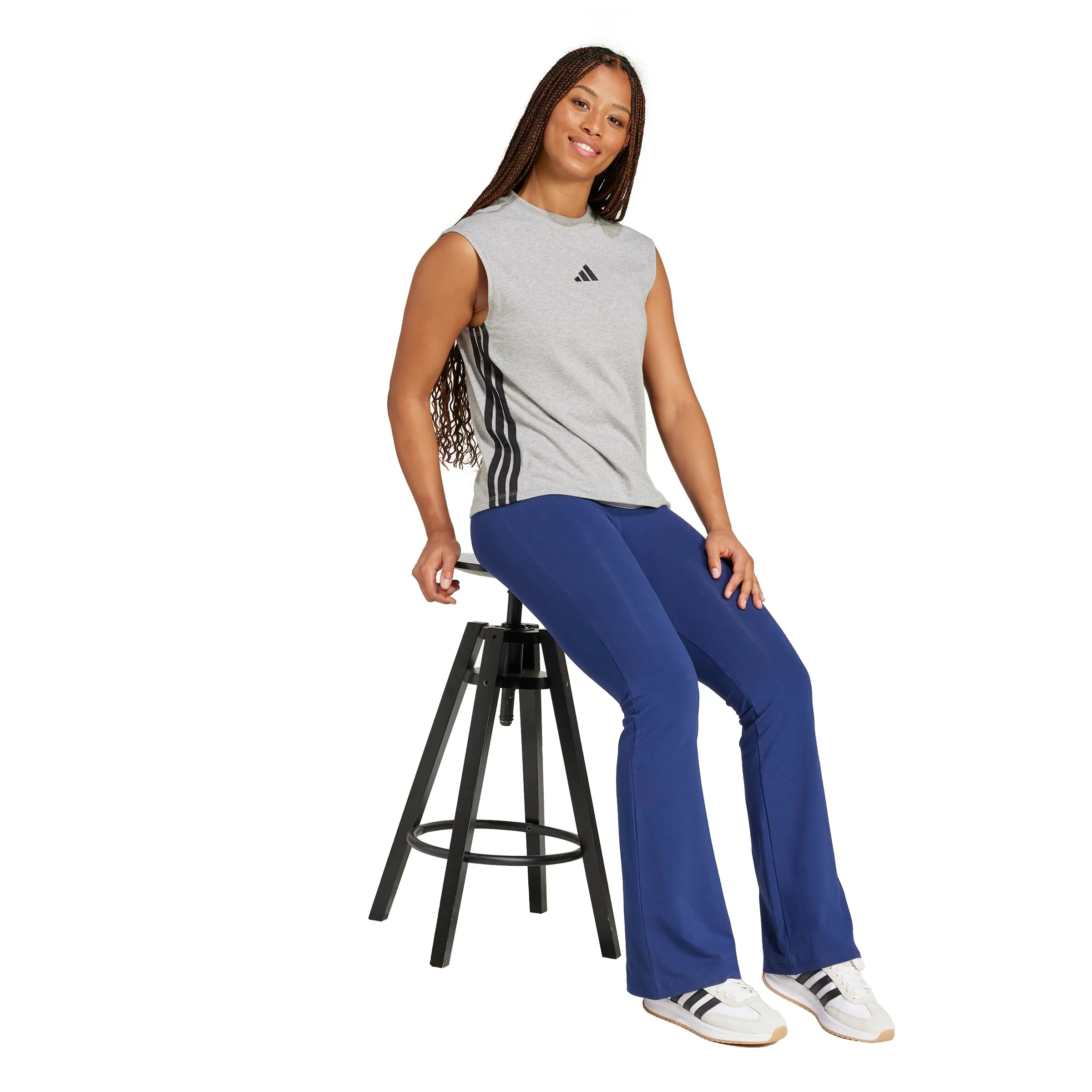 adidas Essentials Small Logo Flared Leggings, Blu Scuro / Bianco, XXL - immagine 3