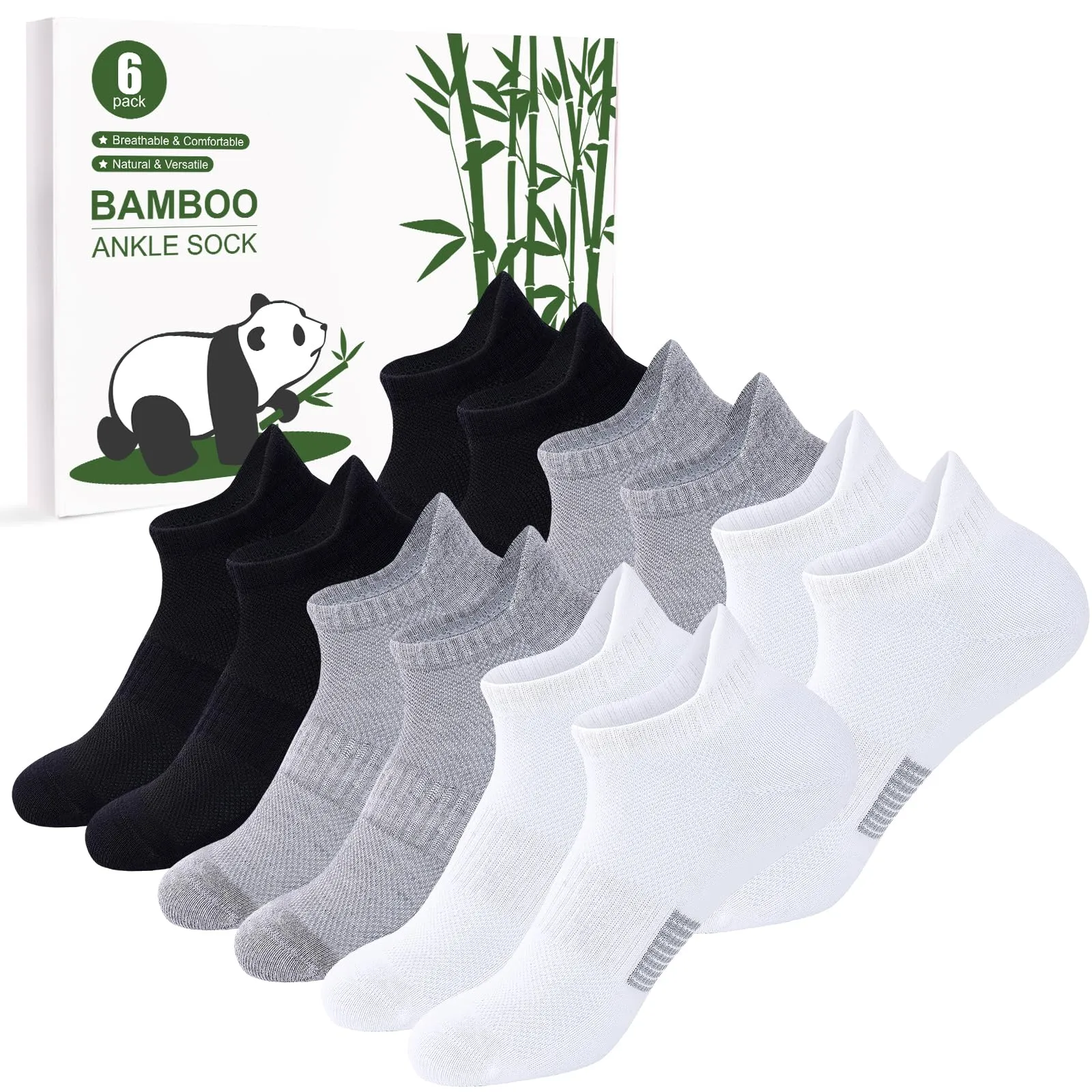 inaWarm Calzini da Ginnastica in Bambù per Donna, 6 Paia, Nero Bianco Grigio, S - immagine 1