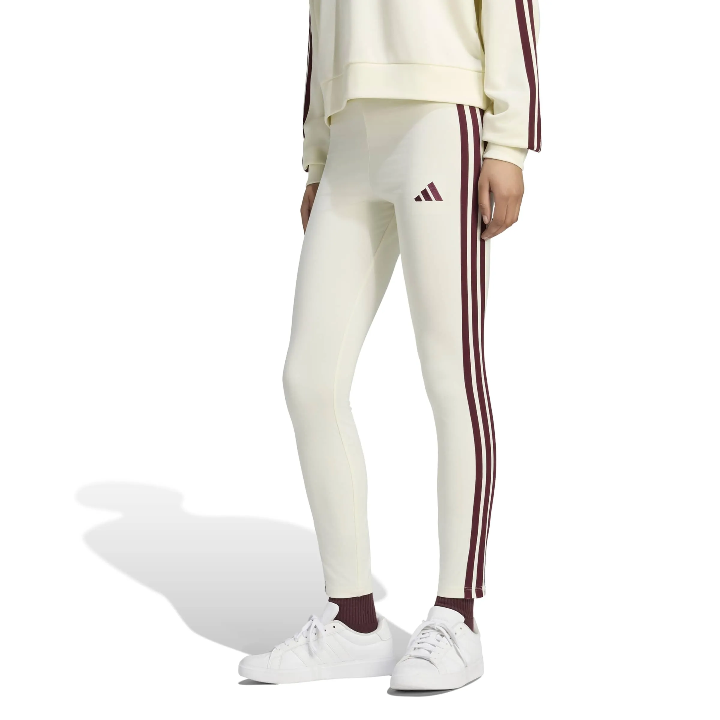 adidas Women's Essentials 3-Stripes Cotton Leggings - Ivory/Maroon - M - immagine 3