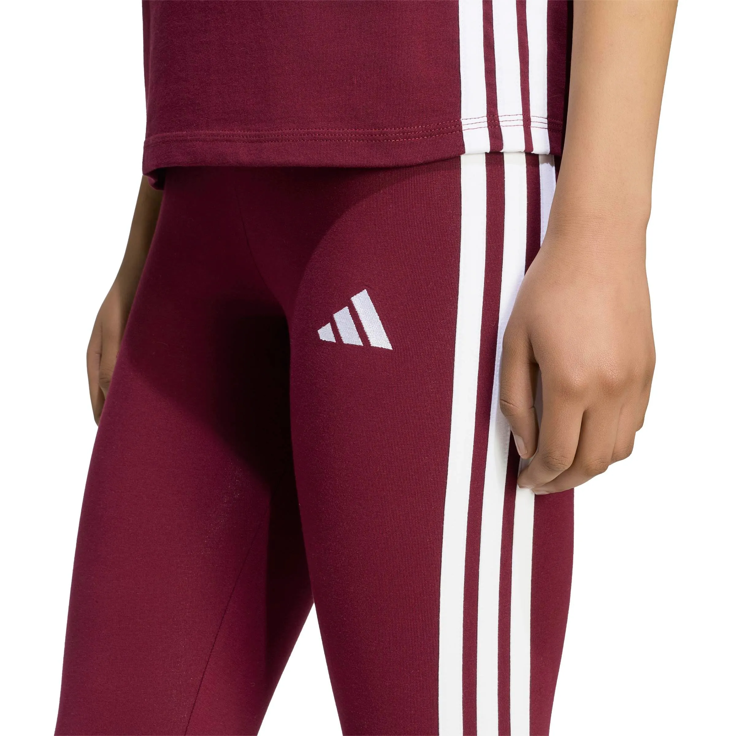 adidas Women's Essentials 3-Stripes Cotton Leggings, Maroon/White, L - immagine 4