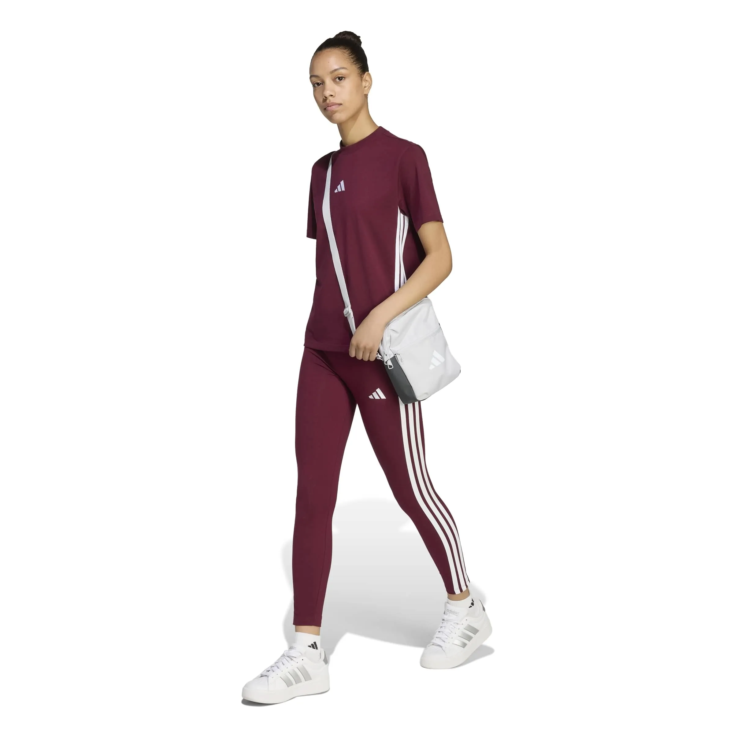 adidas Women's Essentials 3-Stripes Cotton Leggings, Maroon/White, L - immagine 6