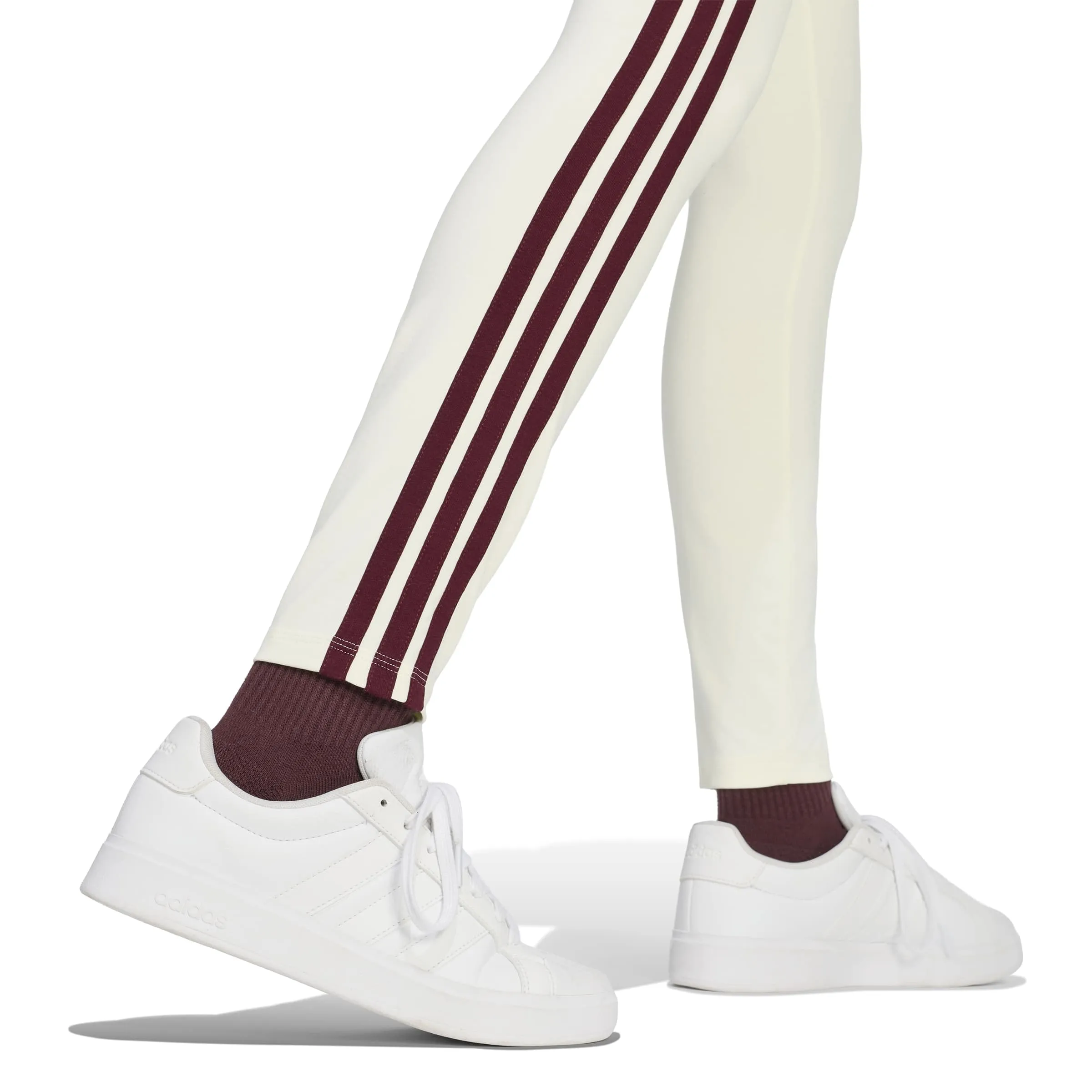 adidas Women's Essentials 3-Stripes Cotton Leggings - Ivory/Maroon - XS - immagine 5