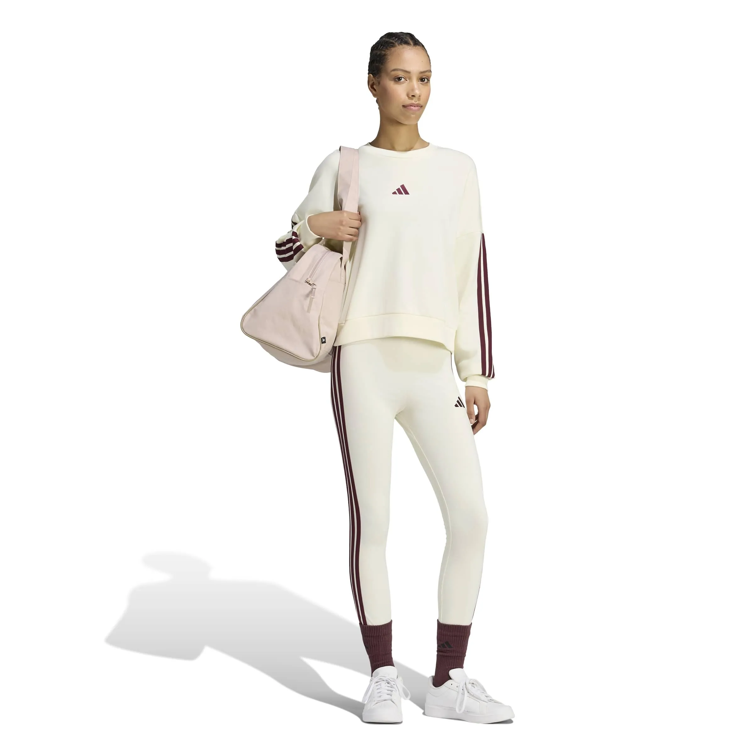 adidas Women's Essentials 3-Stripes Cotton Leggings Ivory/Maroon L - immagine 6