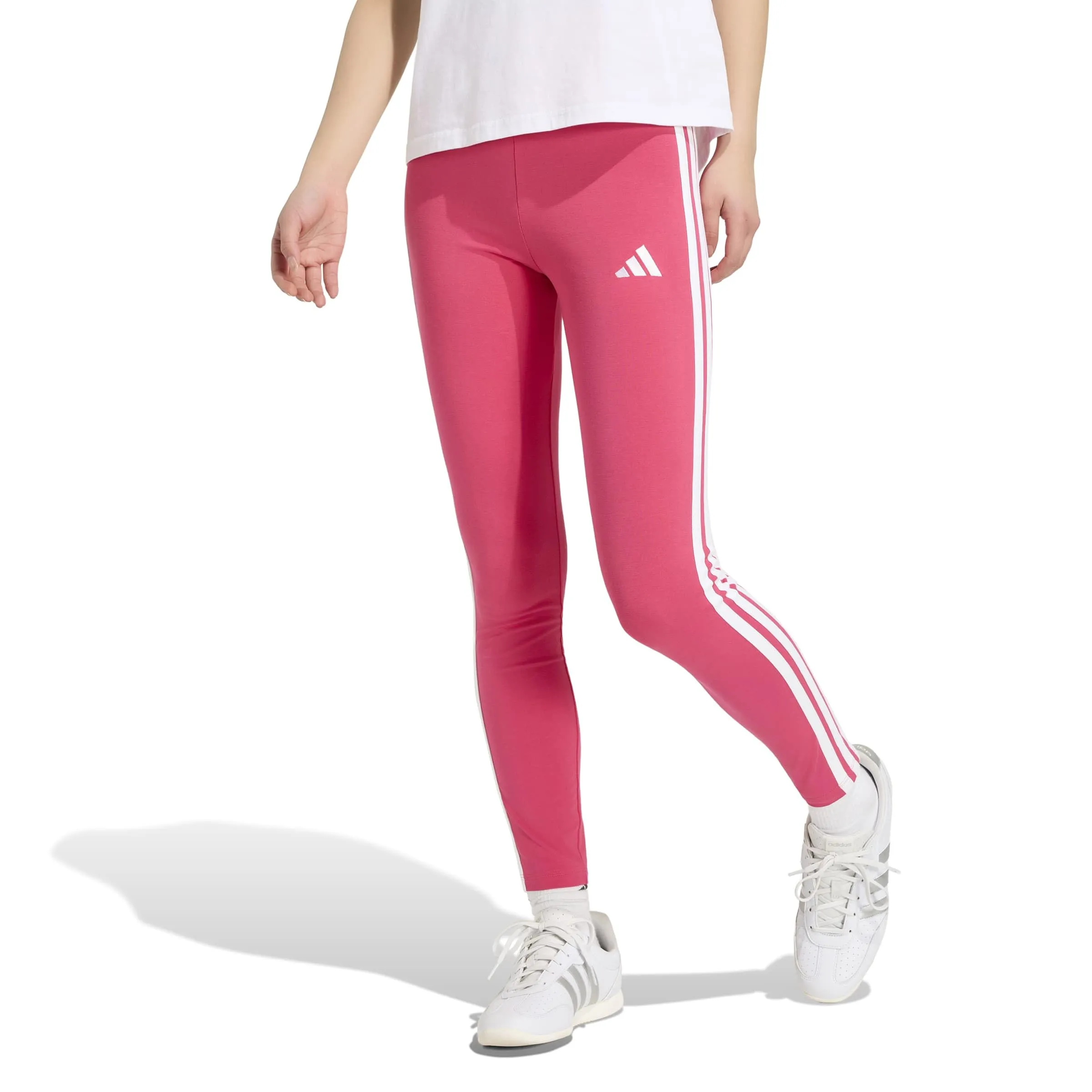 adidas Women's Essentials 3-Stripes Cotton Leggings Power Pink/White L - immagine 3