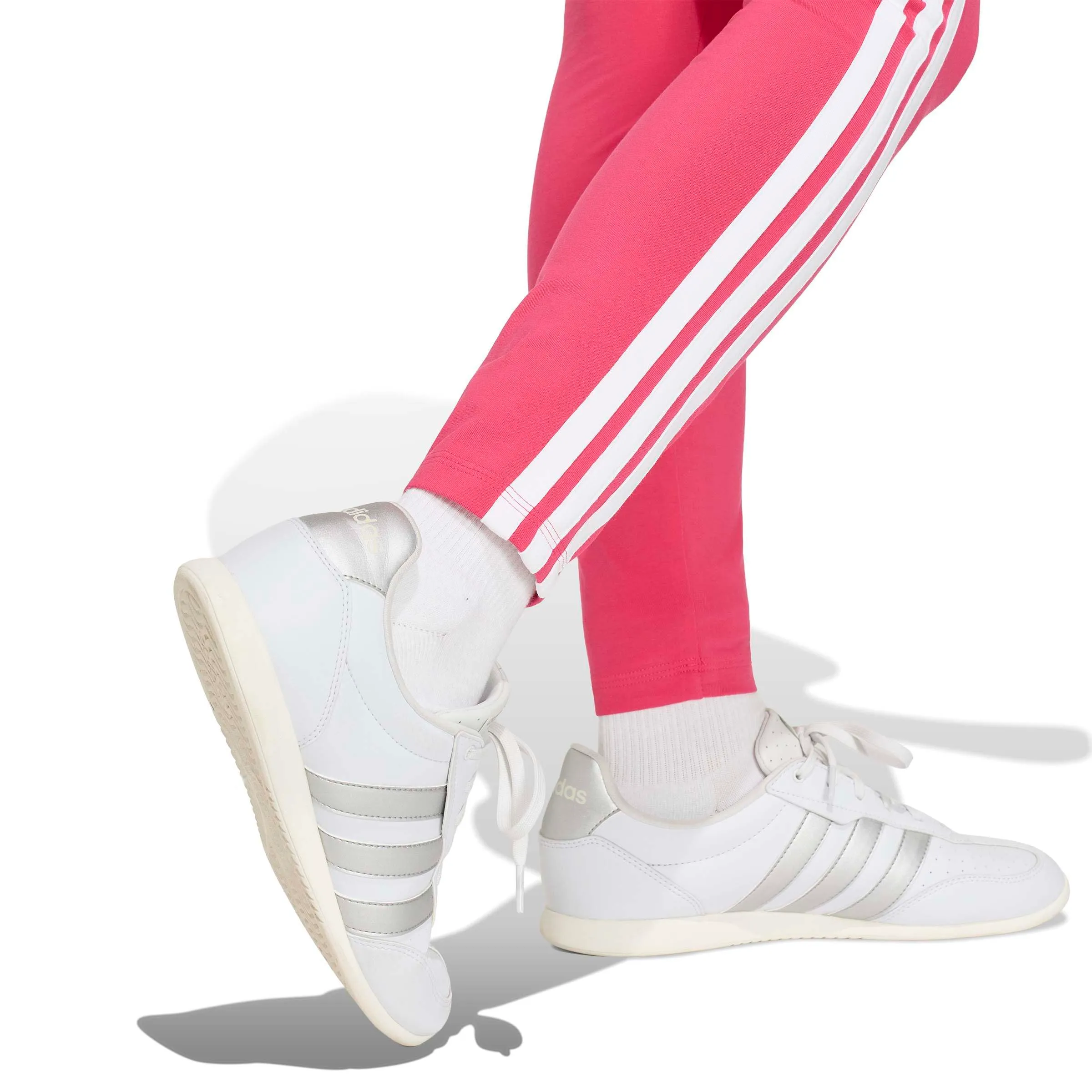 adidas Women's Essentials 3-Stripes Cotton Leggings Power Pink/White L - immagine 5