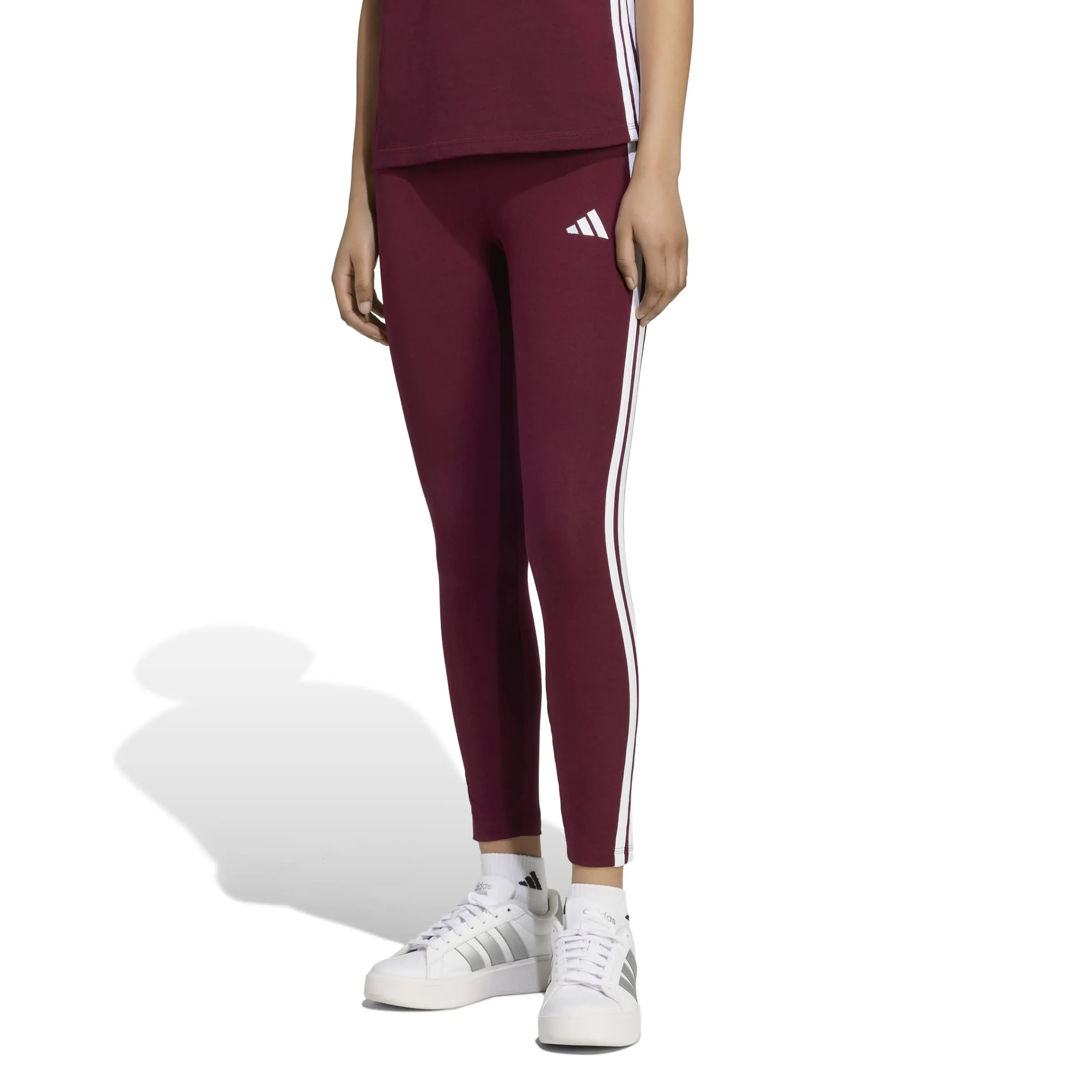 adidas Women's Essentials 3-Stripes Cotton Leggings Maroon/White XS - immagine 3