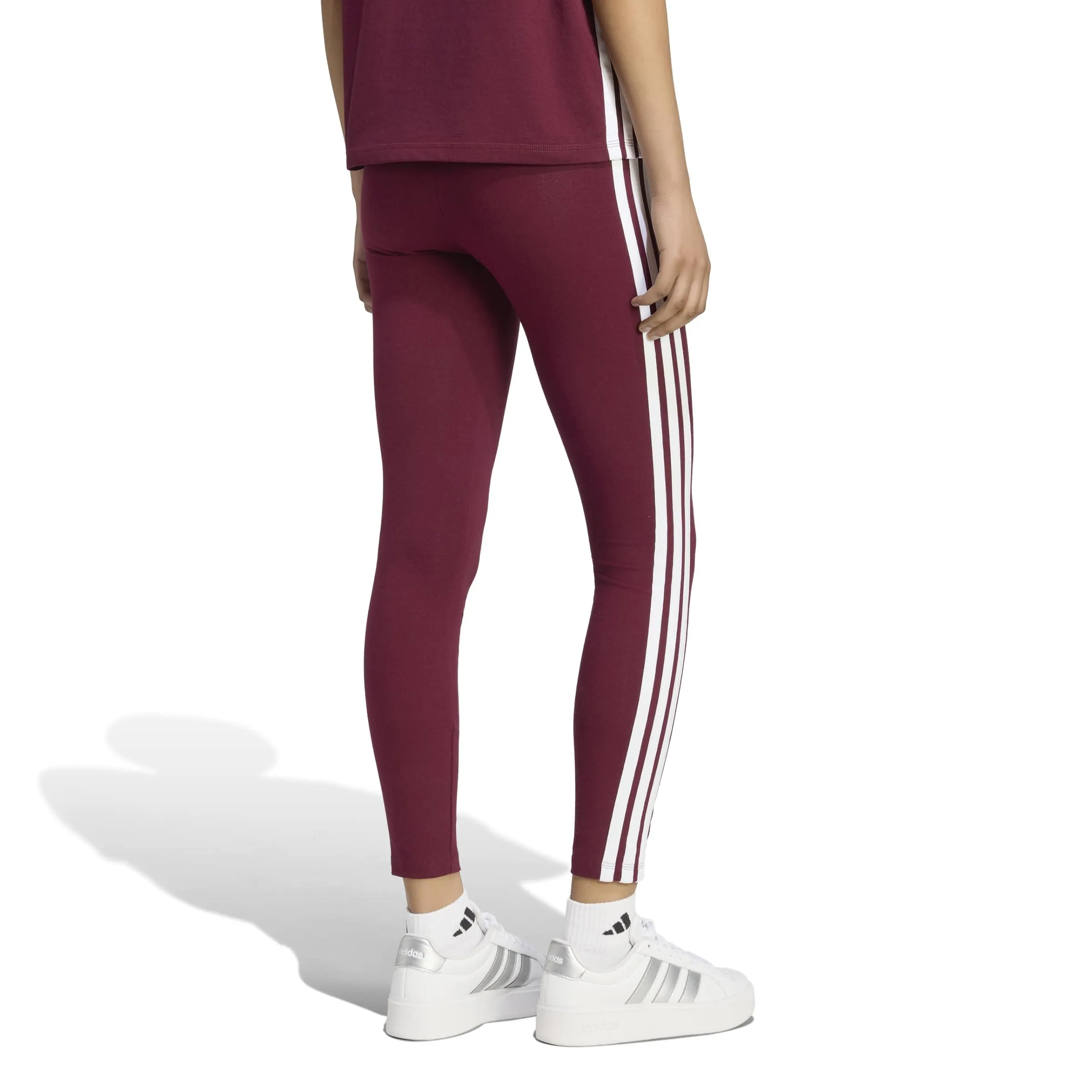 adidas Women's Essentials 3-Stripes Cotton Leggings - Maroon/White, M - immagine 2