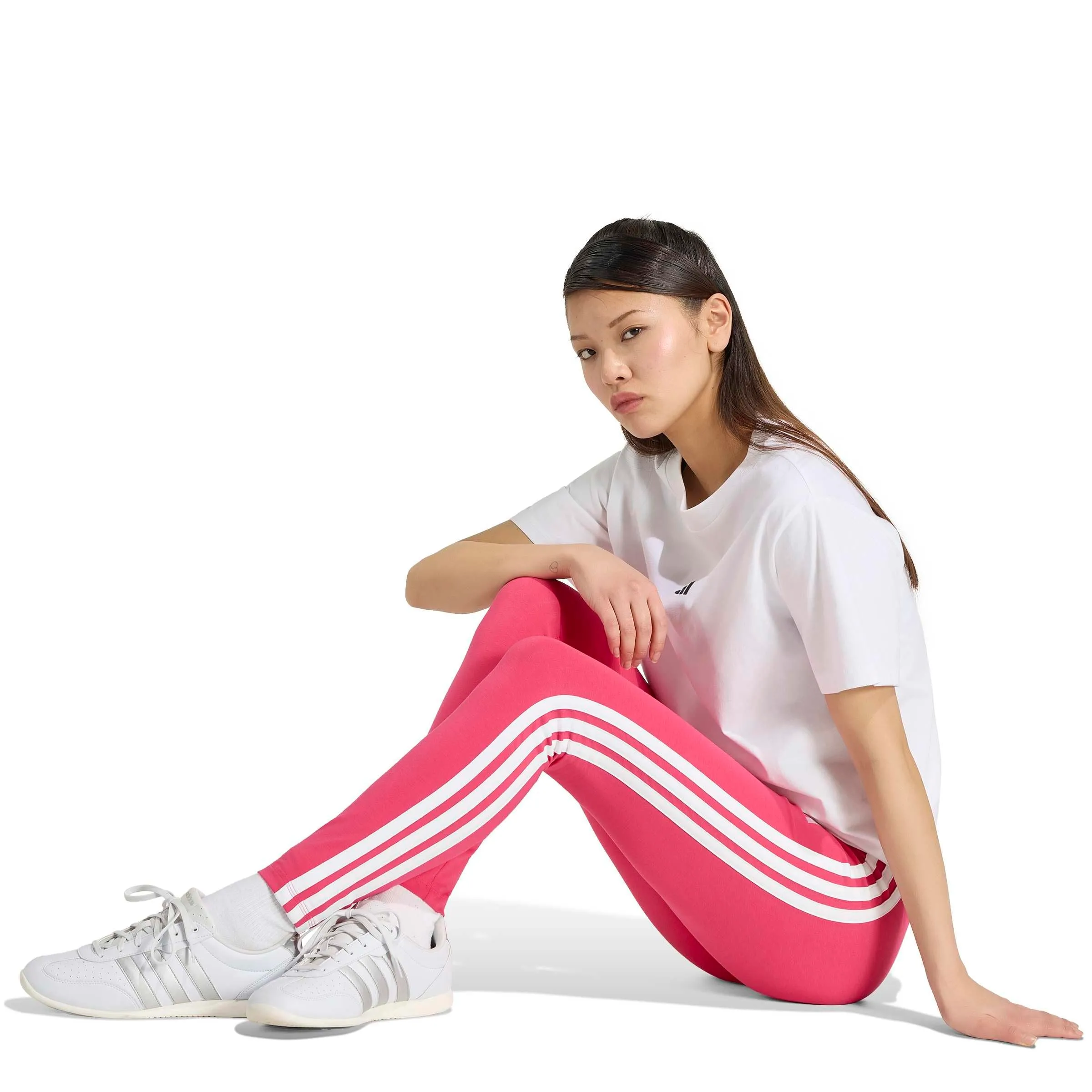 adidas Women's Essentials 3-Stripes Cotton Leggings, Power Pink/White, S - immagine 6