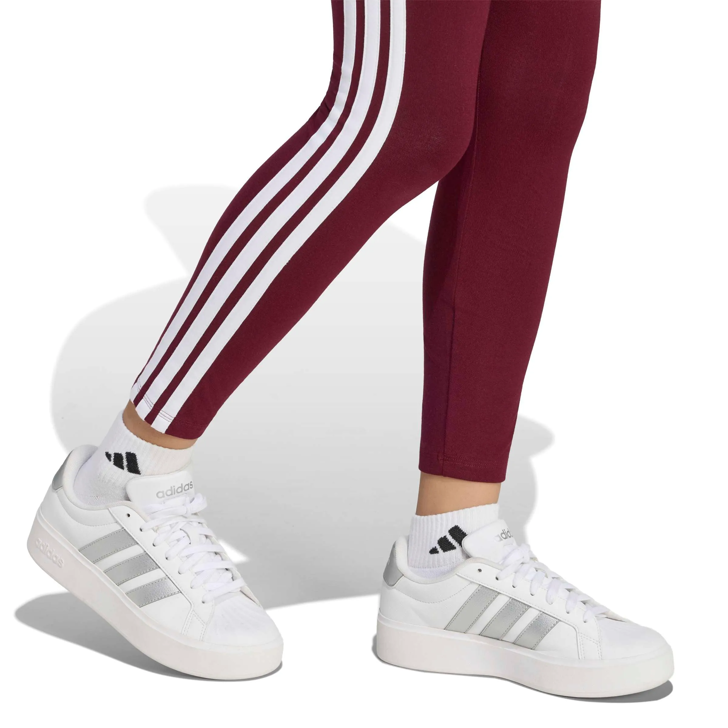 adidas Women's Essentials 3-Stripes Cotton Leggings, Maroon/White, S - immagine 5