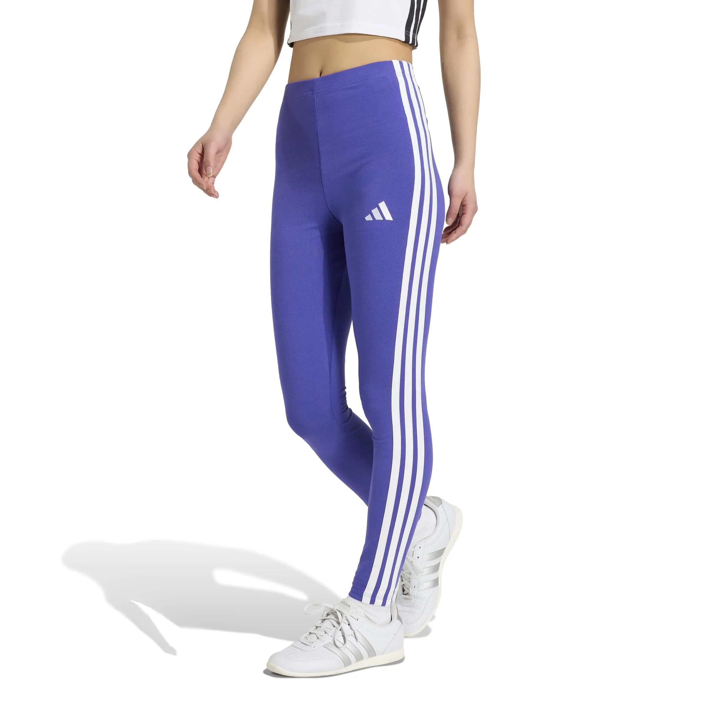 adidas Women's Essentials 3-Stripes Cotton Leggings, Pure Purple/White, L - immagine 3