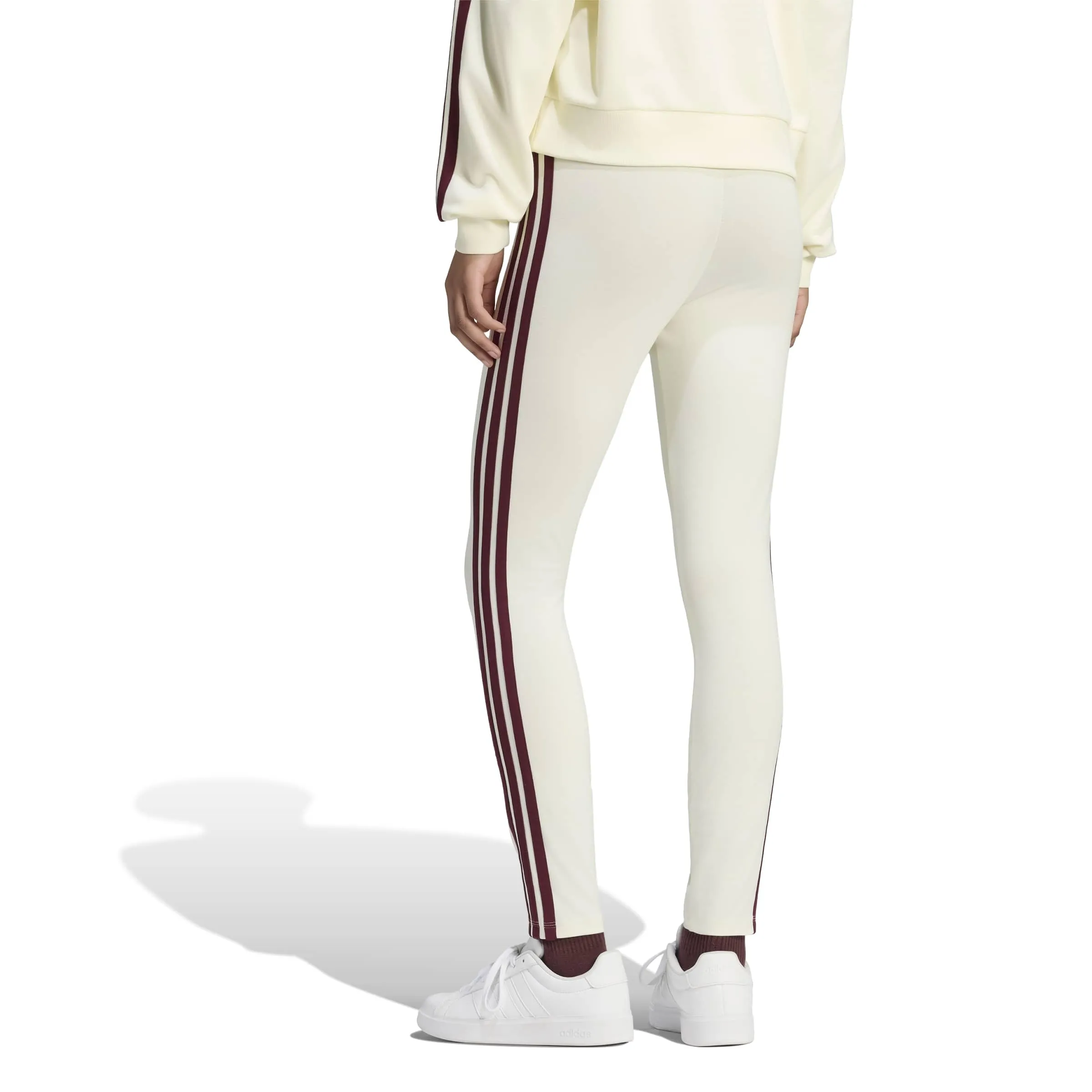 adidas Women's Essentials 3-Stripes Cotton Leggings - Ivory/Maroon - S - immagine 2