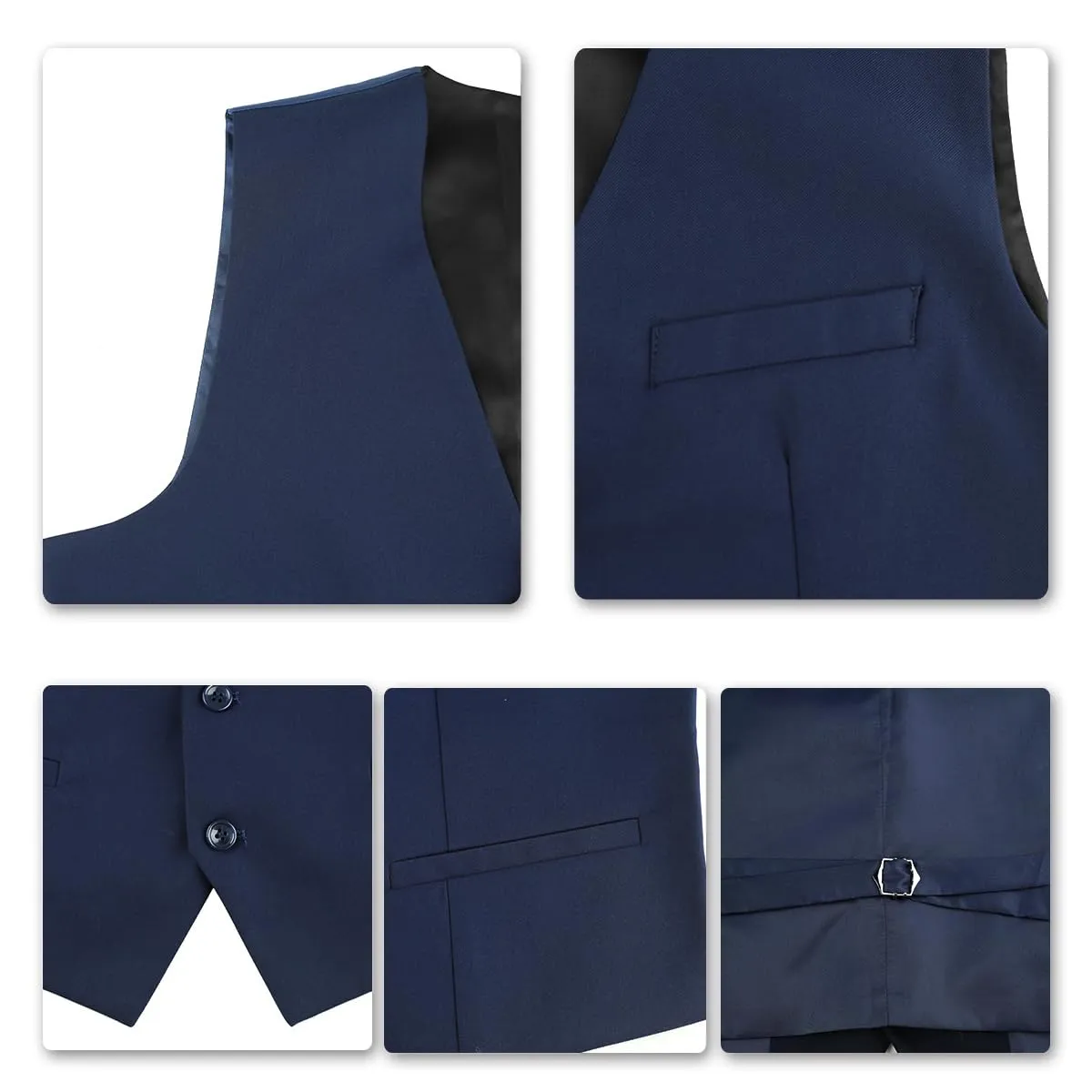 YOUTHUP Abito Uomo 3 Pezzi Slim Fit Blazer Panciotto Pantaloni - Navy - immagine 5