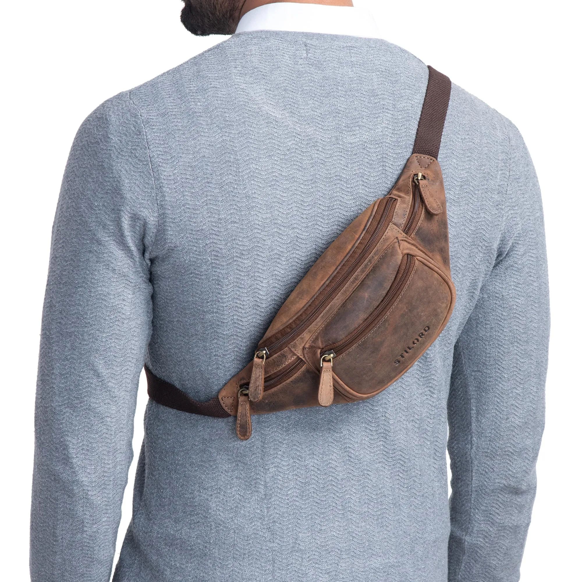 STILORD Eliah Marsupio in pelle vintage da uomo, Calais - Marrone - immagine 2
