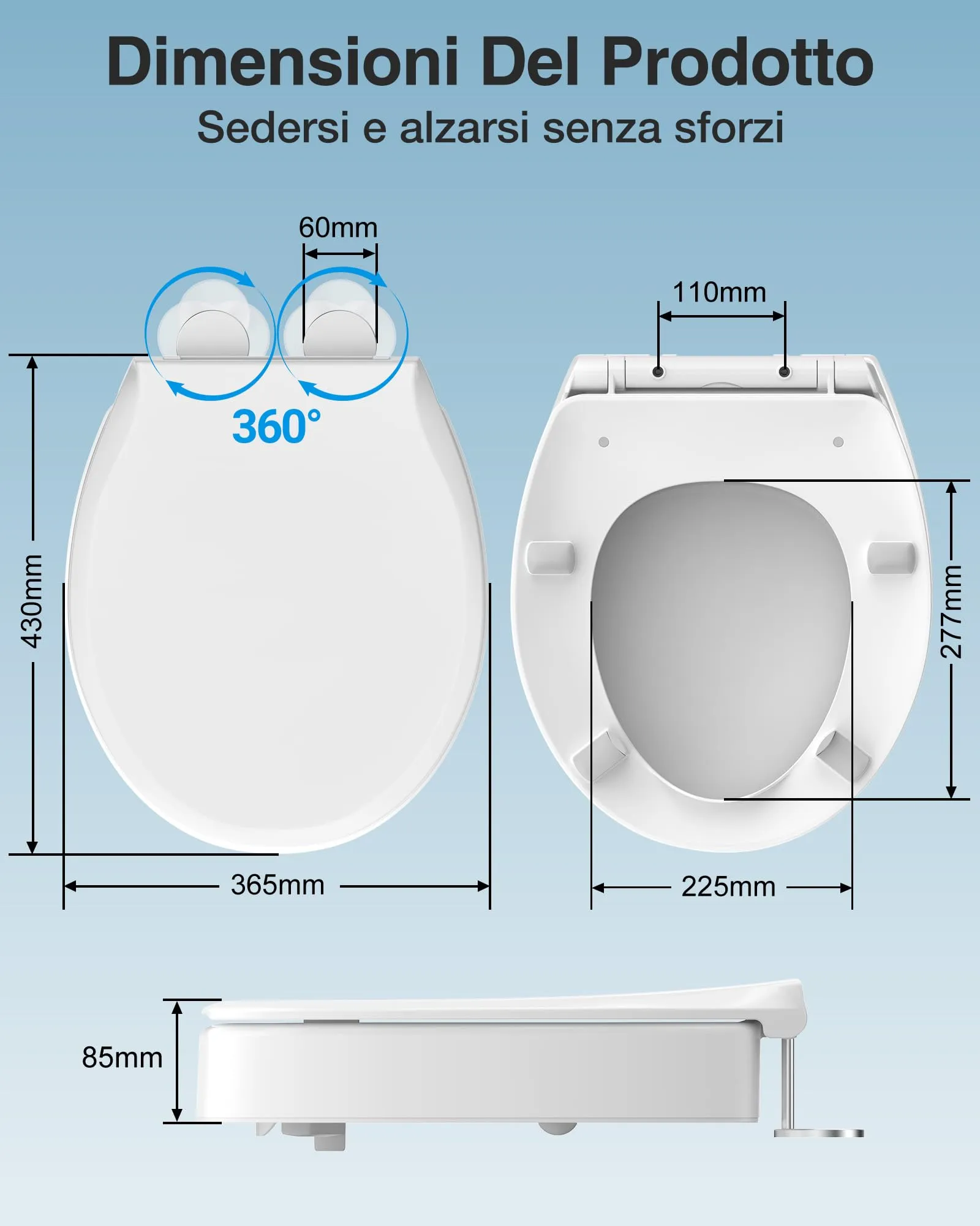 YEAUPE PRO Rialzo WC O-Shape PP, Sedile Alzavasi Ergonomico 7.1cm - immagine 2