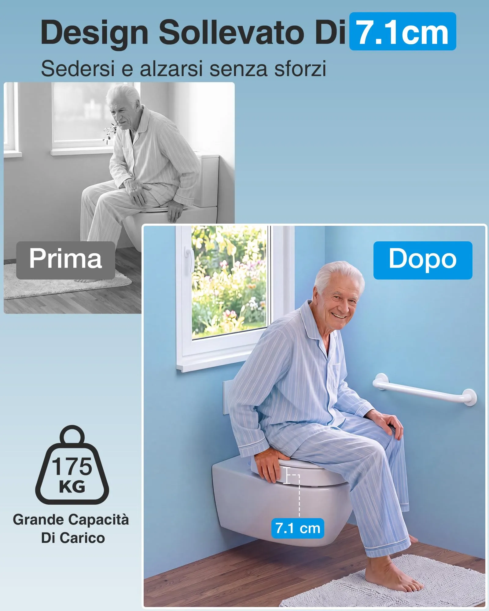 YEAUPE PRO Rialzo WC O-Shape PP, Sedile Alzavasi Ergonomico 7.1cm - immagine 6