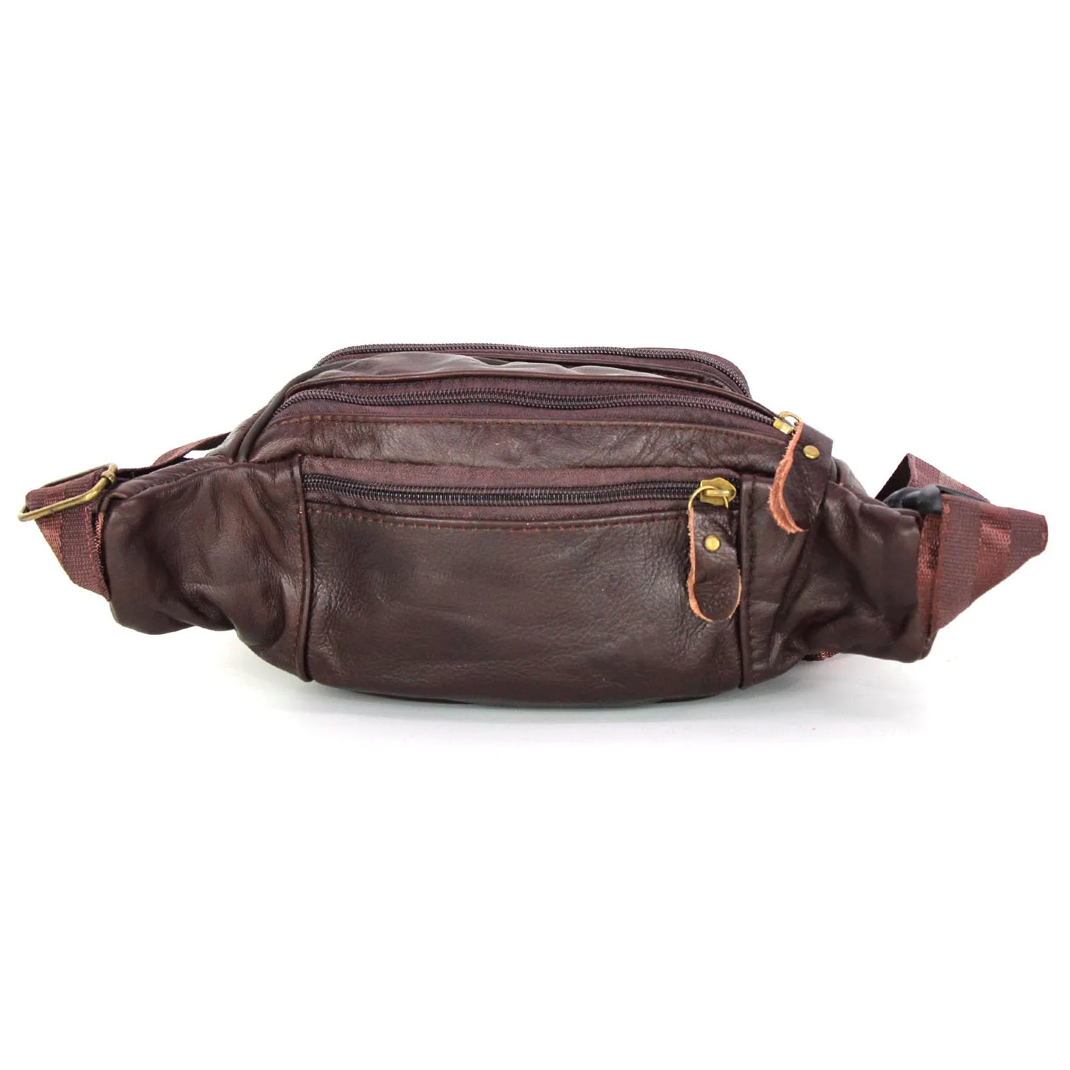 BOGACI Marsupio in vera pelle cuoio con 6 tasche e cinta regolabile, T. Moro - immagine 4