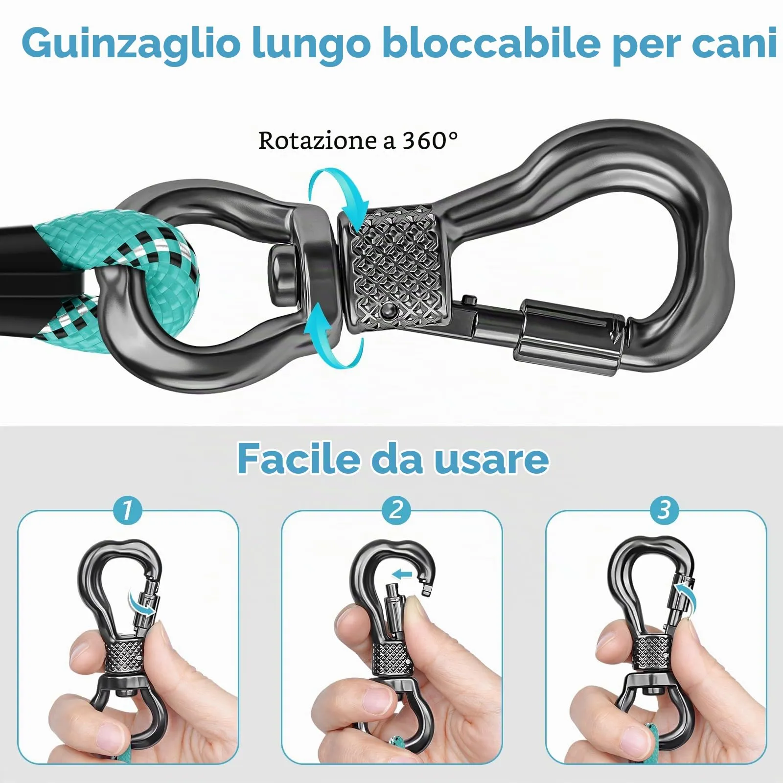 X XBEN Guinzaglio Addestramento per Cani, 10M x 10mm, Nylon con Gancio di Sicurezza e Maniglia Imbottita - immagine 2