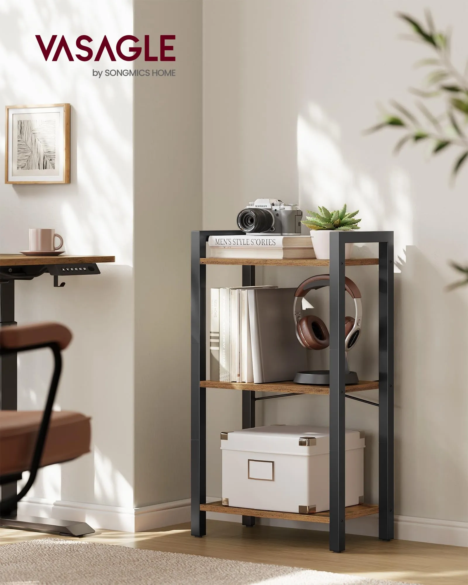 VASAGLE Scaffale a 3 Ripiani, Libreria, 40 x 24 x 76,4 cm - immagine 2