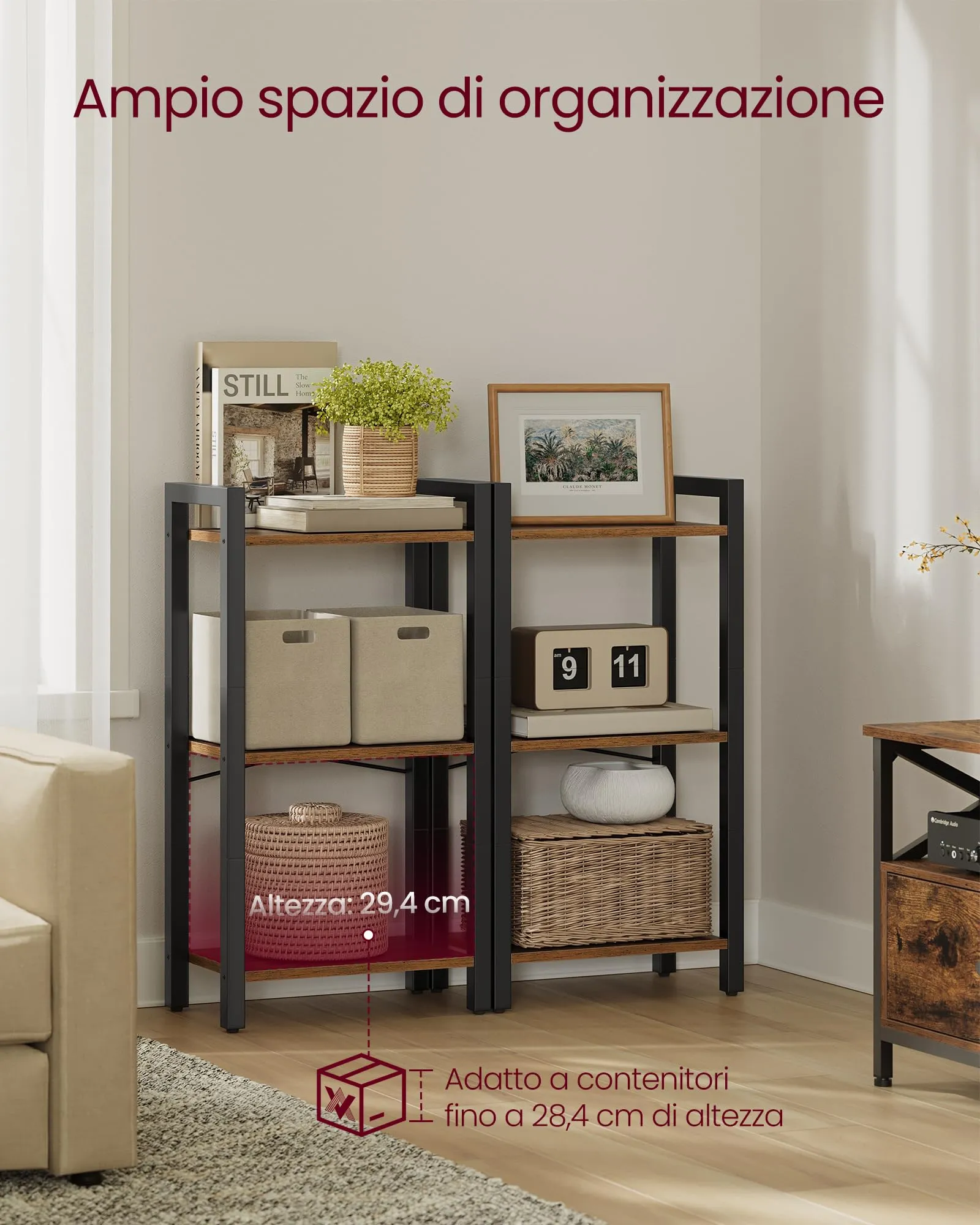 VASAGLE Scaffale a 3 Ripiani, Libreria, 40 x 24 x 76,4 cm - immagine 3