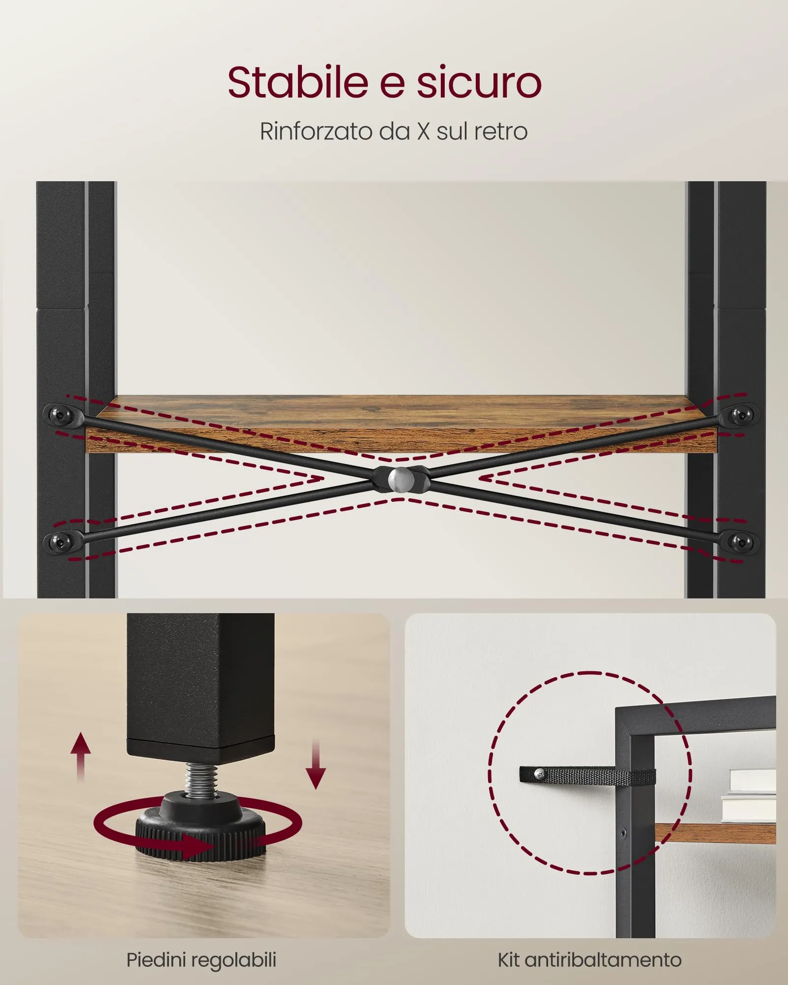 VASAGLE Scaffale a 3 Ripiani, Libreria, 40 x 24 x 76,4 cm - immagine 4