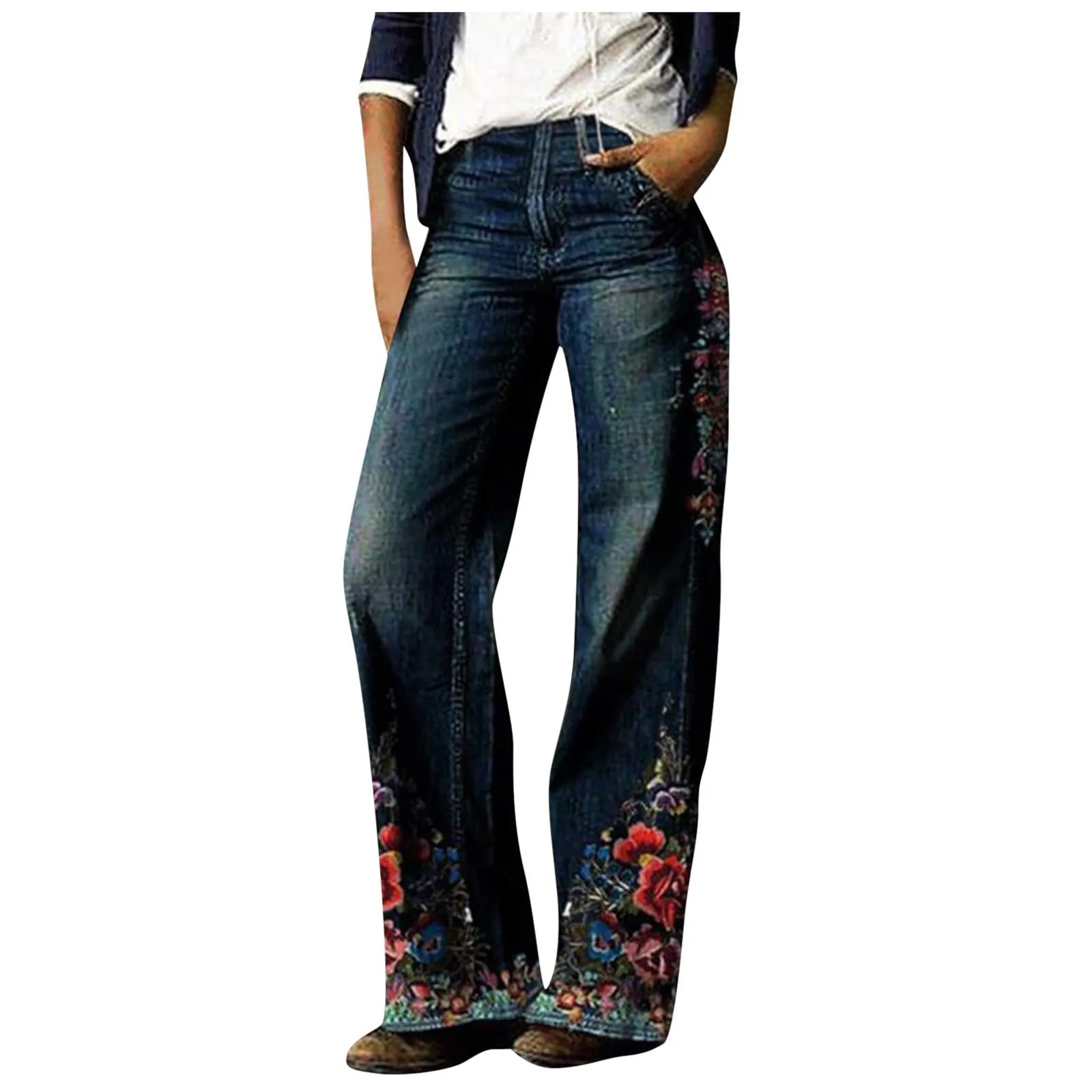 BOTCAM Jeans da Donna in Denim a Zampa Vita Alta Rosso Taglia L - immagine 1