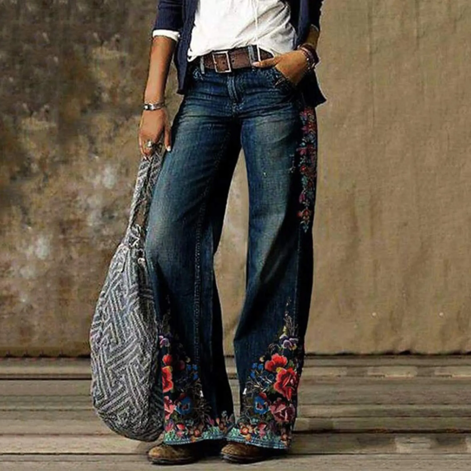 BOTCAM Jeans da donna in denim a vita alta, stile retrò boyfriend, bootcut e zampa larga - immagine 2