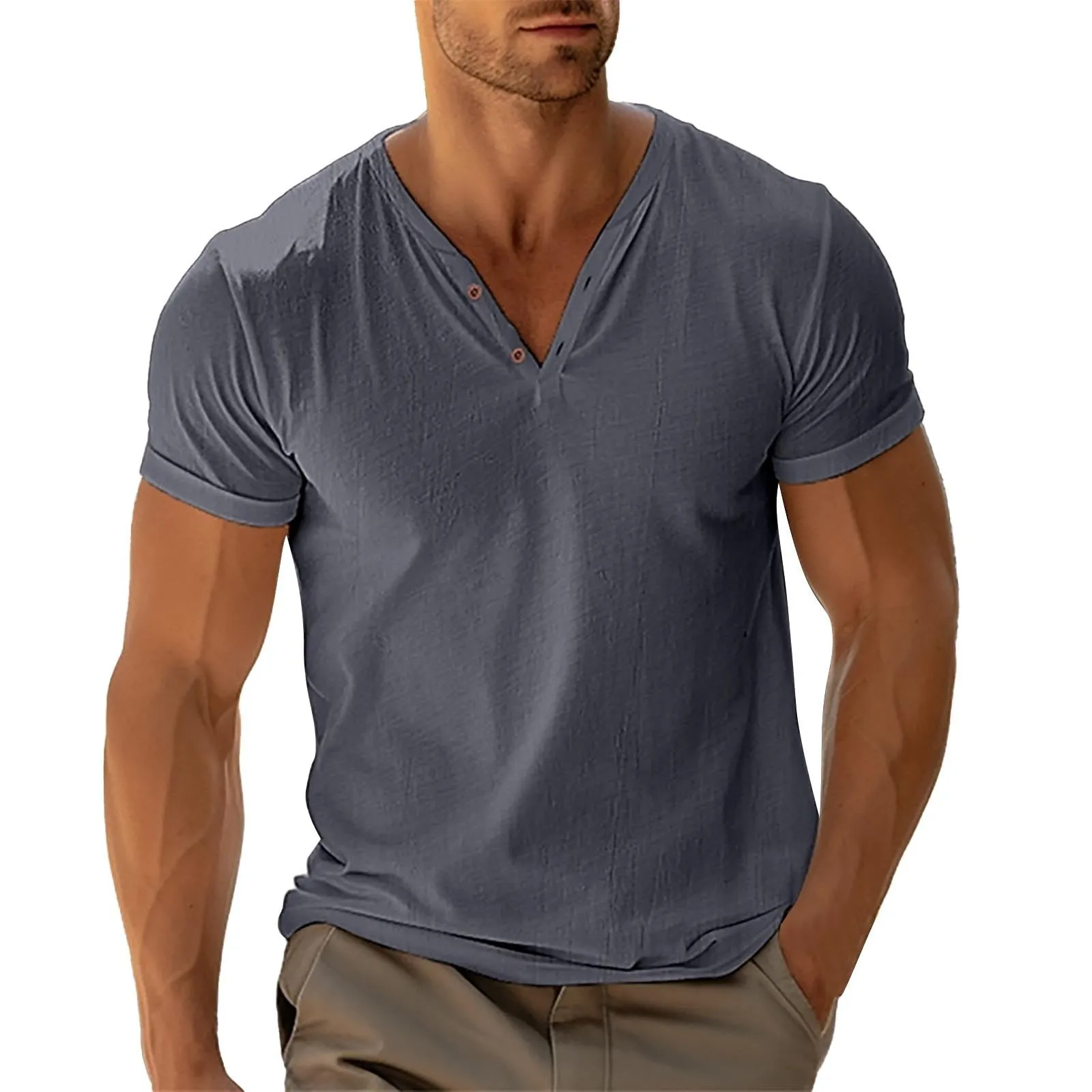 Generico Camicia Coreana Uomo Scacchi Grey M - immagine 1