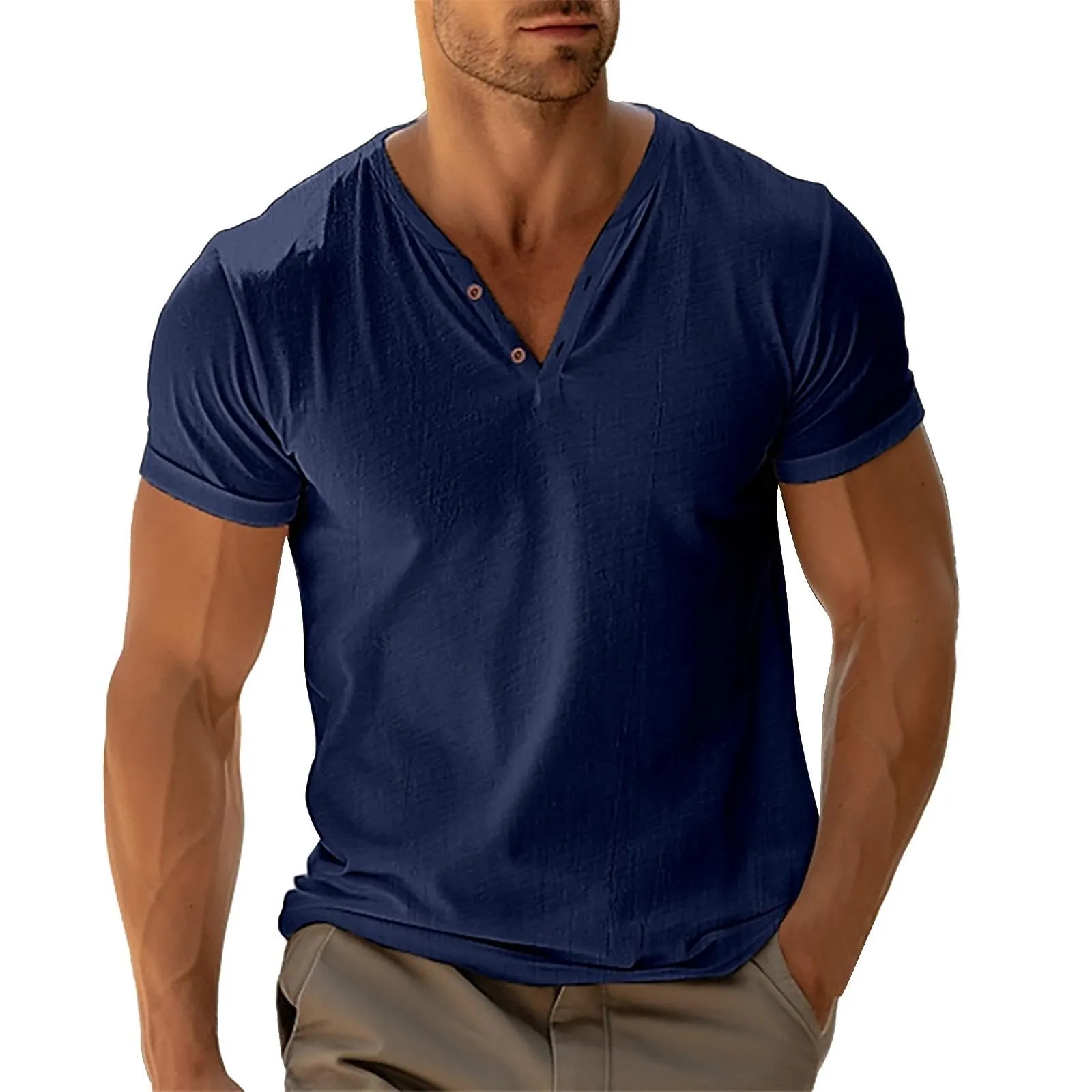 Generico Camicia No Stiro Uomo Slim Fit Manica Corta Verde - immagine 1