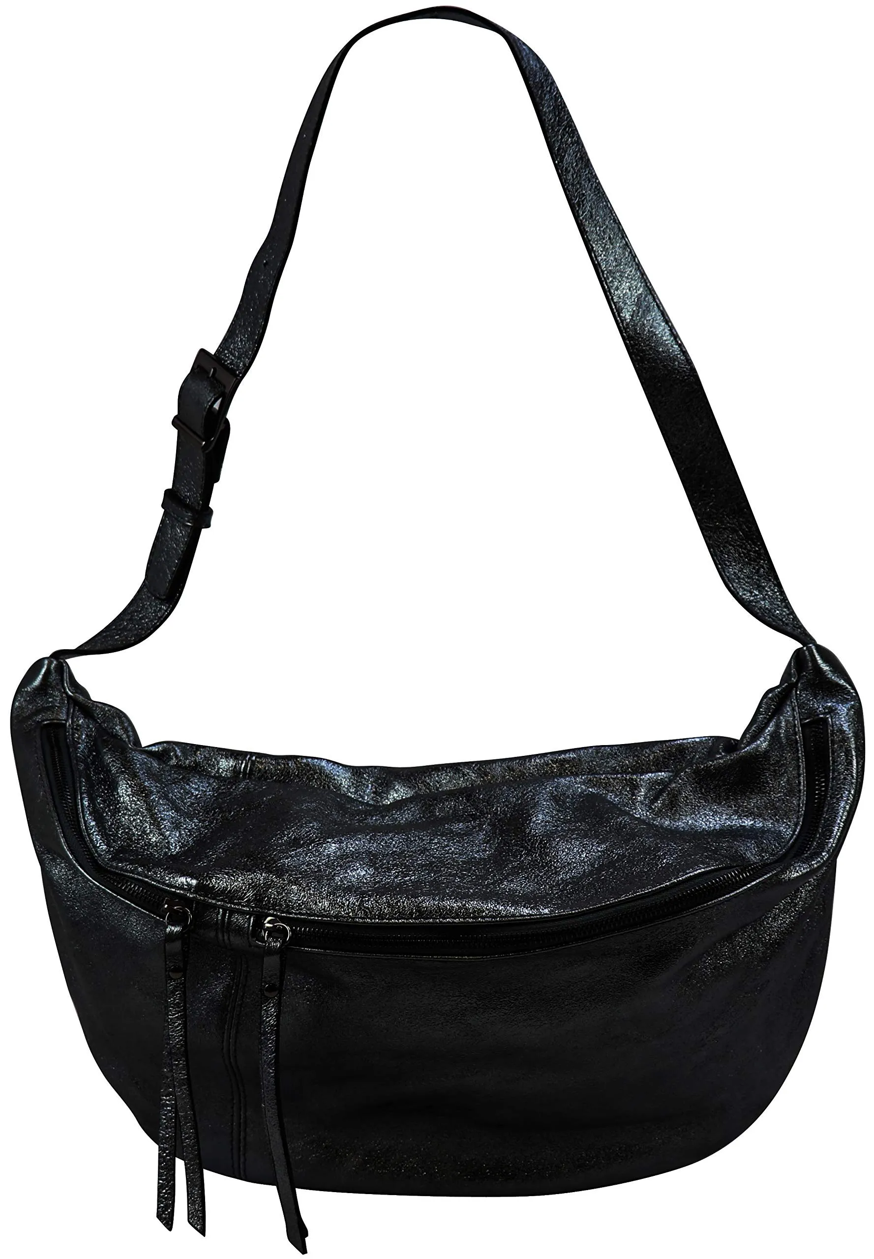 SH Leder Borsa da cintura in vera pelle Daniela G768, 49 x 28 cm, Nero Metallizzato - immagine 2