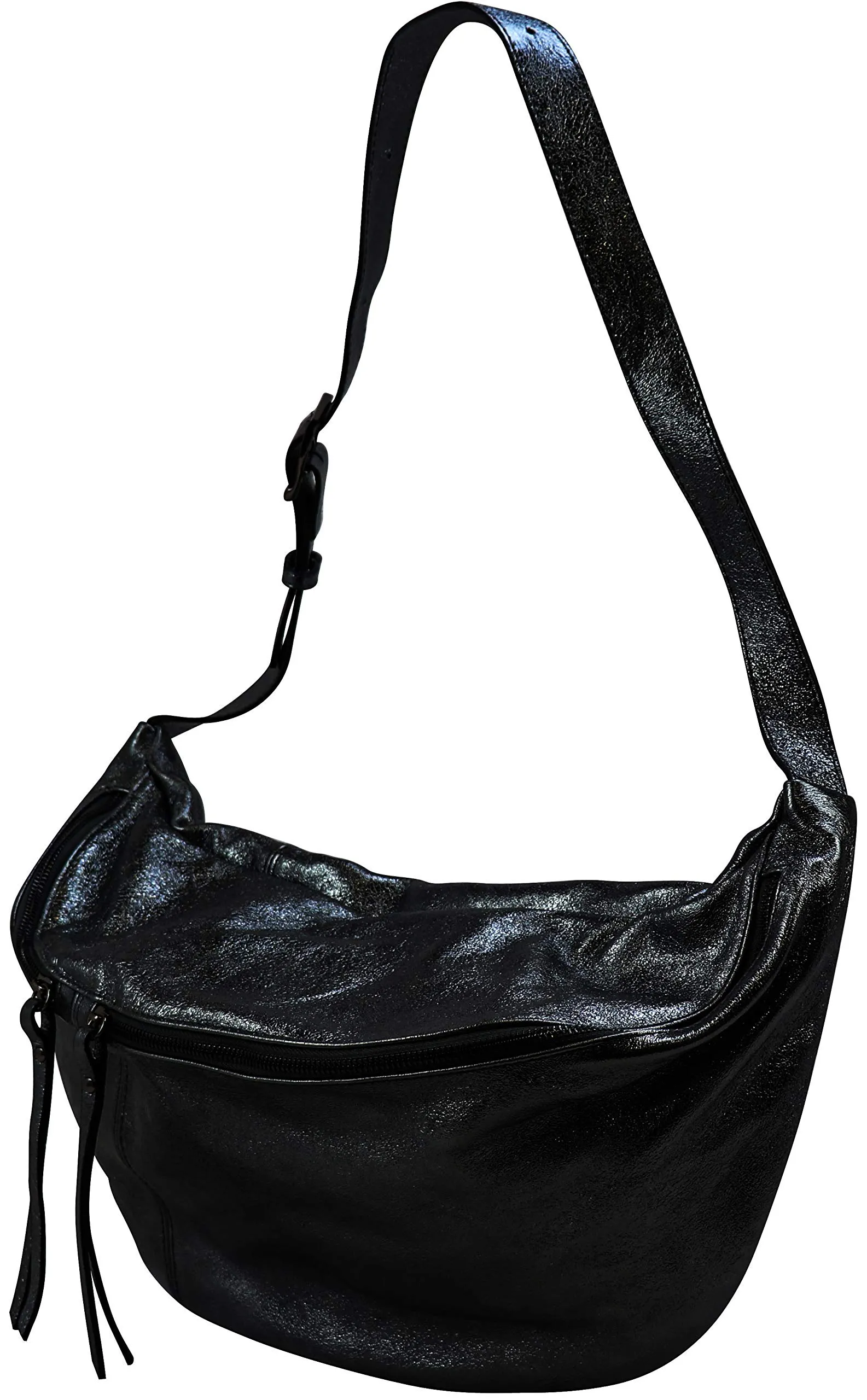 SH Leder Borsa da cintura in vera pelle Daniela G768, 49 x 28 cm, Nero Metallizzato - immagine 3