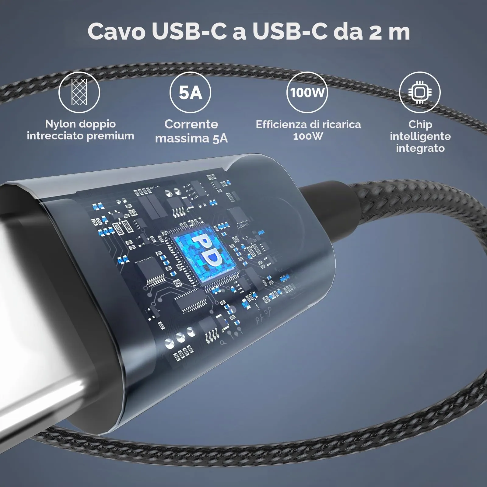 Kndaa Caricatore USB-C 65W PD3.0 GaN II con Cavo Tipo C 2m - immagine 4