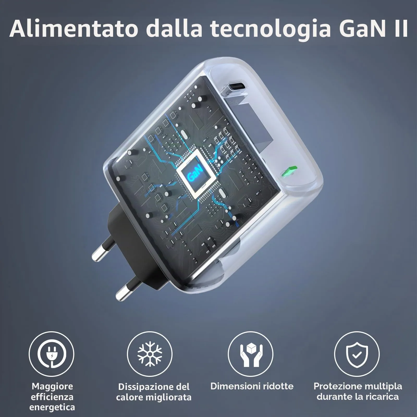 Kndaa Caricatore USB-C 65W PD3.0 GaN II con Cavo Tipo C 2m - immagine 5