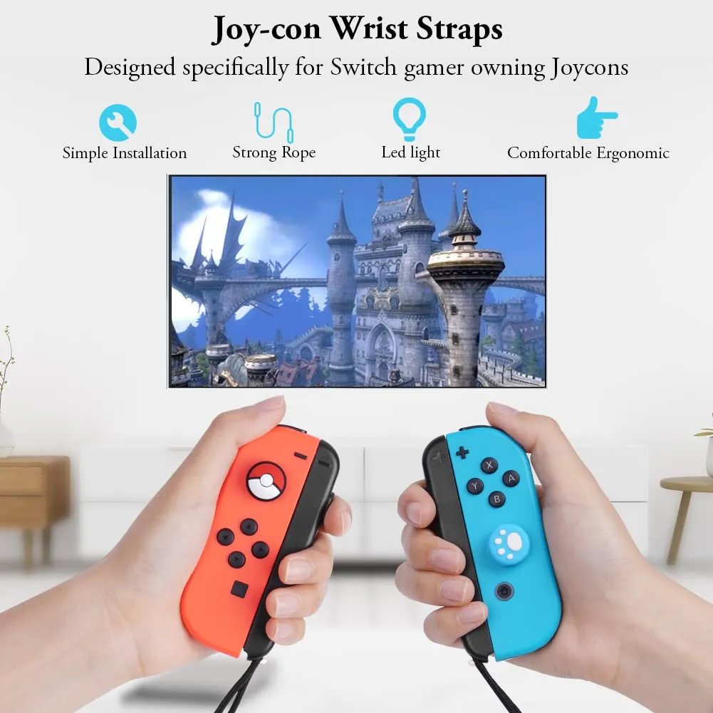 Vicloon Switch Controller Wrist Straps with 4 Joystick Caps, Nero - immagine 6