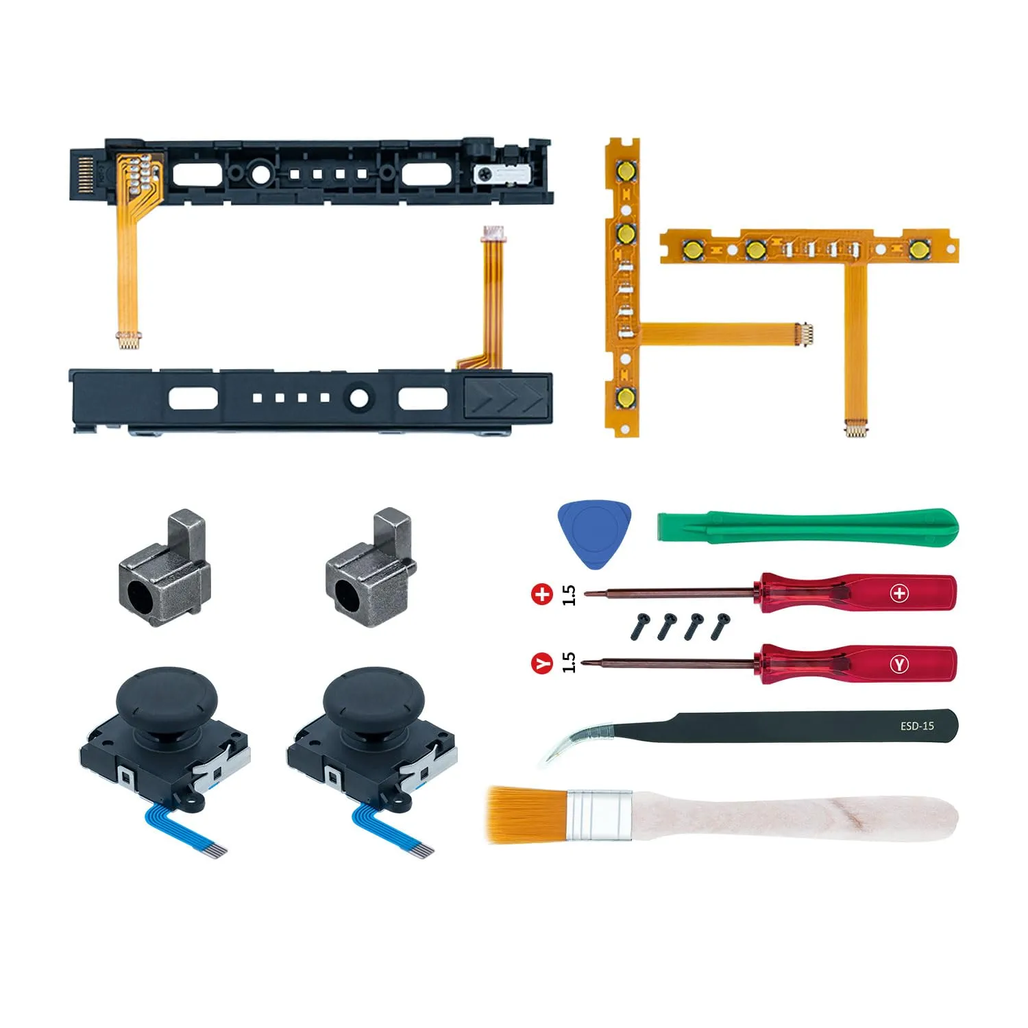 Mcbazel 18 in 1 Kit di Riparazione per Joy-Con Nintendo Switch con Cacciaviti, Joystick Analogici 3D SL/SR e Cavi Flessibili - immagine 1